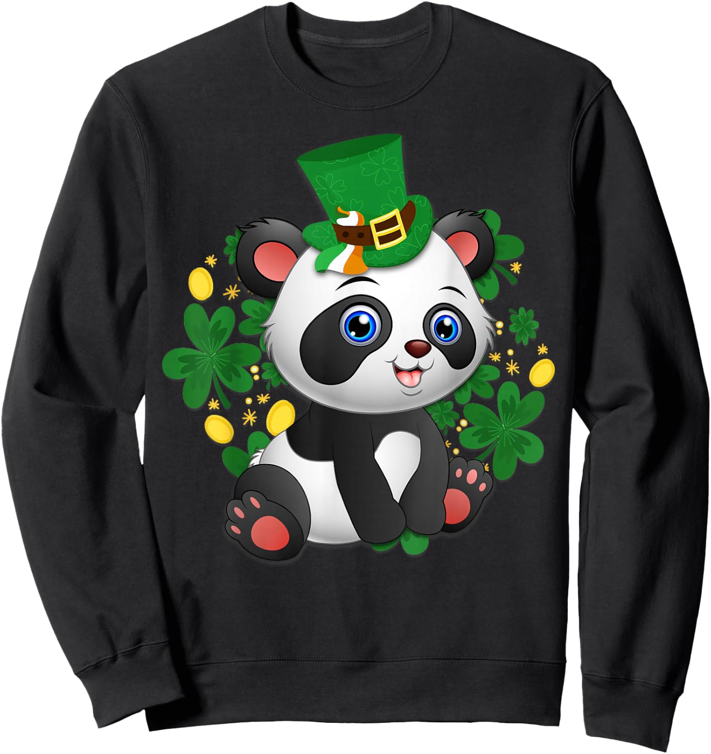 St Patricks Day Panda T Shirt Cute Bear Lover Gift Sweatshirt - Sweatshirt | Black