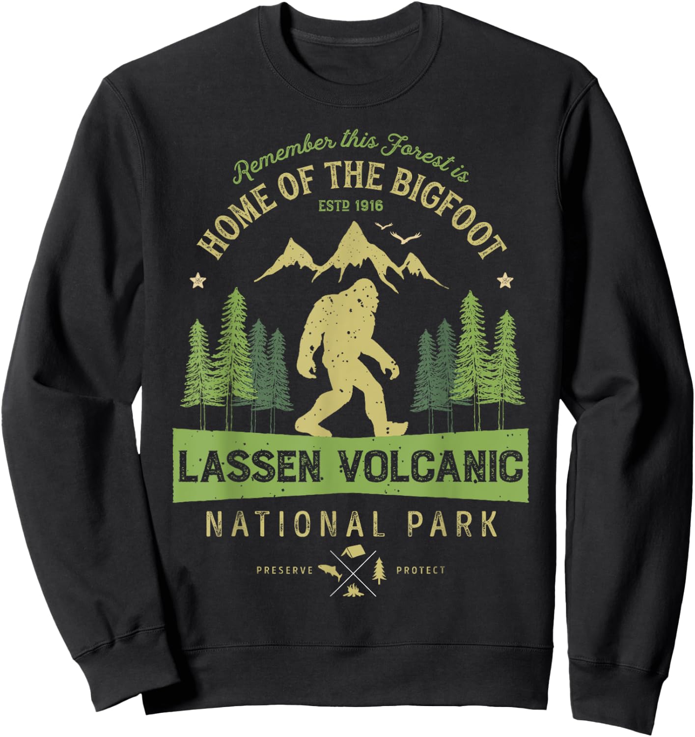 Lassen Volcanic National Park T shirt California Bigfoot Sweatshirt - Sweatshirt | Black