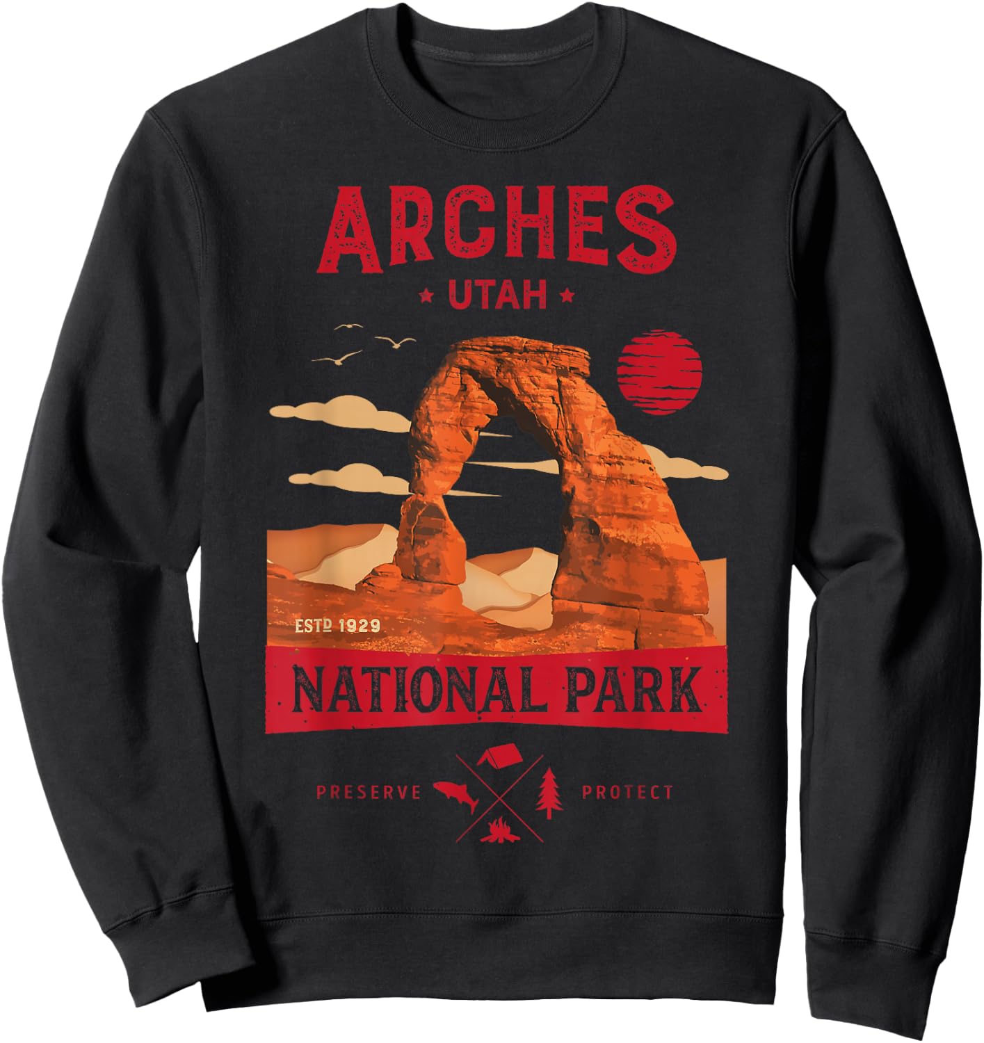 Arches National Park Delicate Arch Vintage Utah Retro Hiking Sweatshirt - Sweatshirt | Black