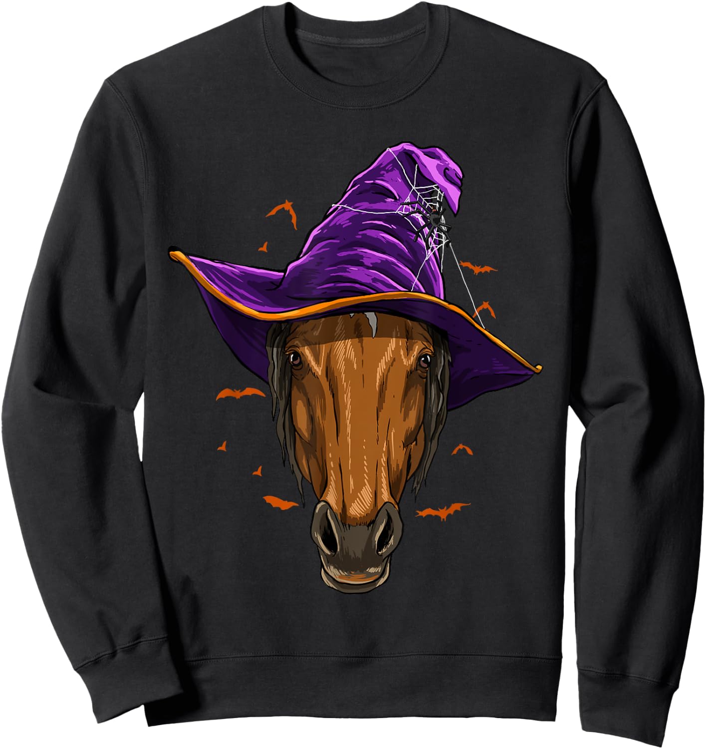 Horse Witch Hat Funny Halloween Horse Lover Whisperer Sweatshirt - Sweatshirt | Black