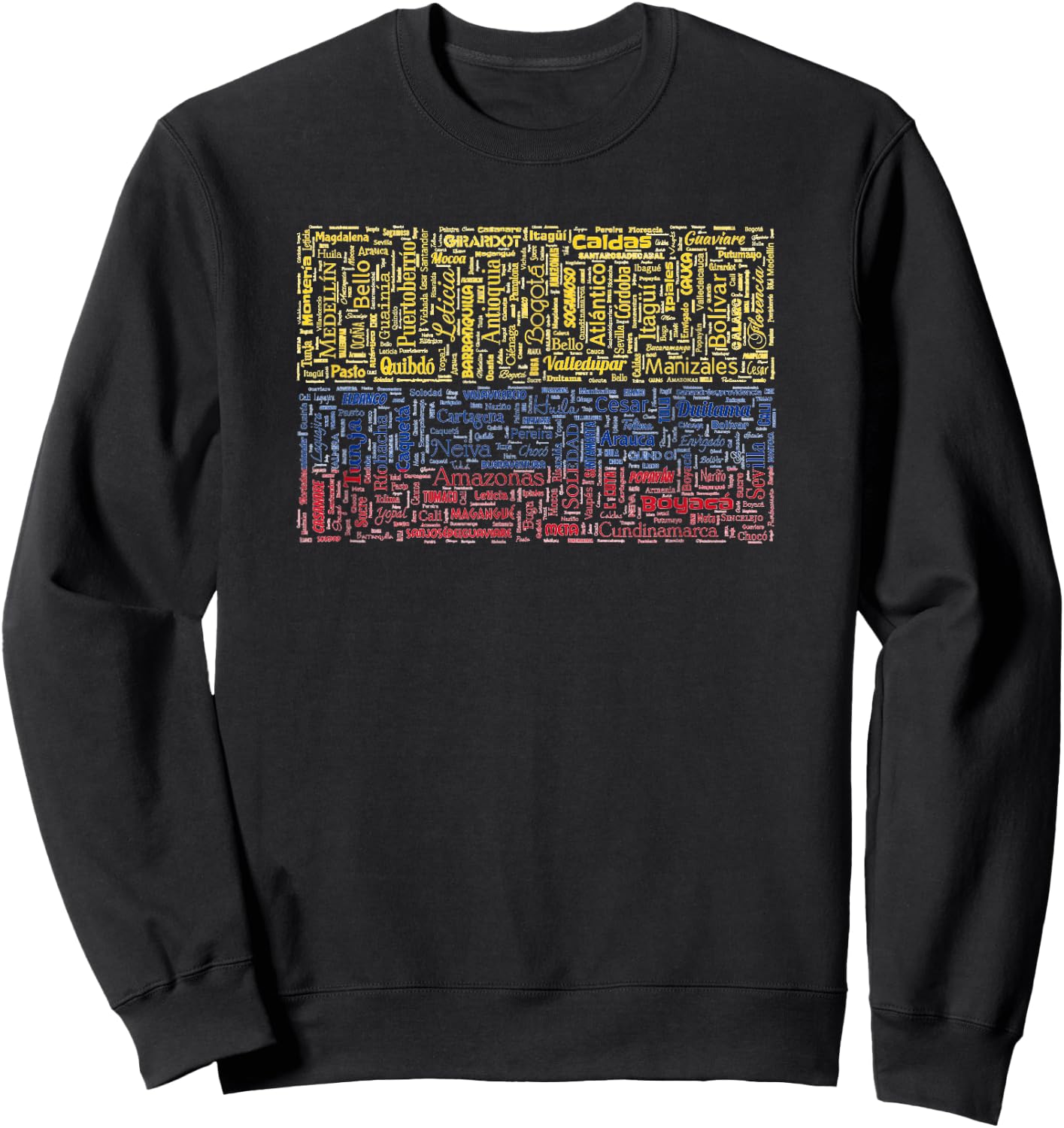 Colombian Flag Shirt with Colombian Cities Word Art Sweatshirt - Sweatshirt | Black