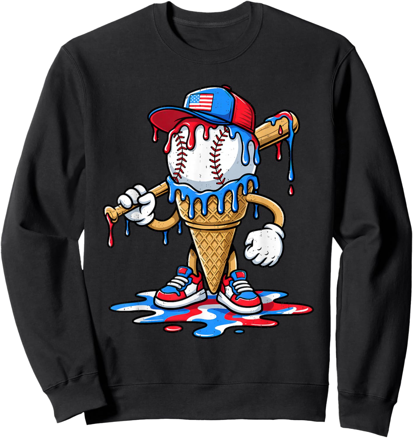 Baseball Lifestyle Drip Ice Cream 4th of July USA Youth Boys Sweatshirt - Sweatshirt | Black