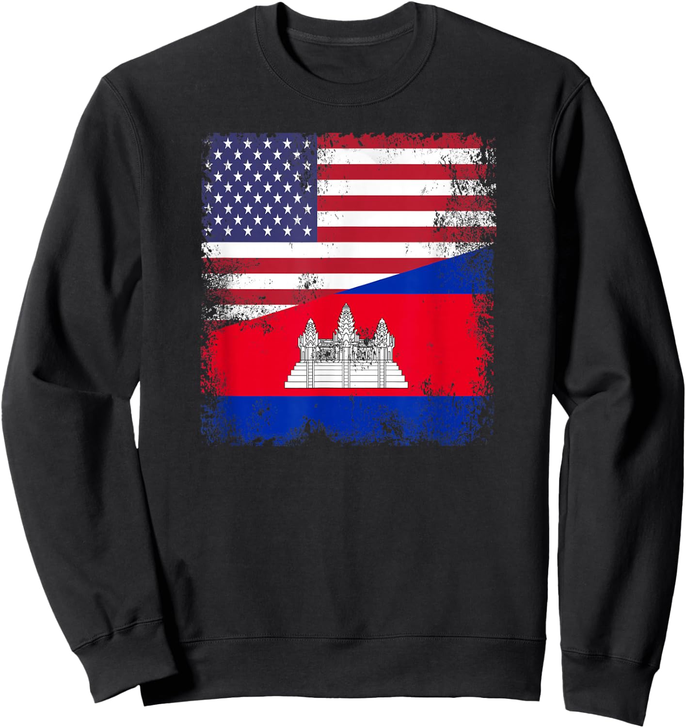 Half Cambodian Flag | Vintage Cambodia USA Gift Sweatshirt - Sweatshirt | Black