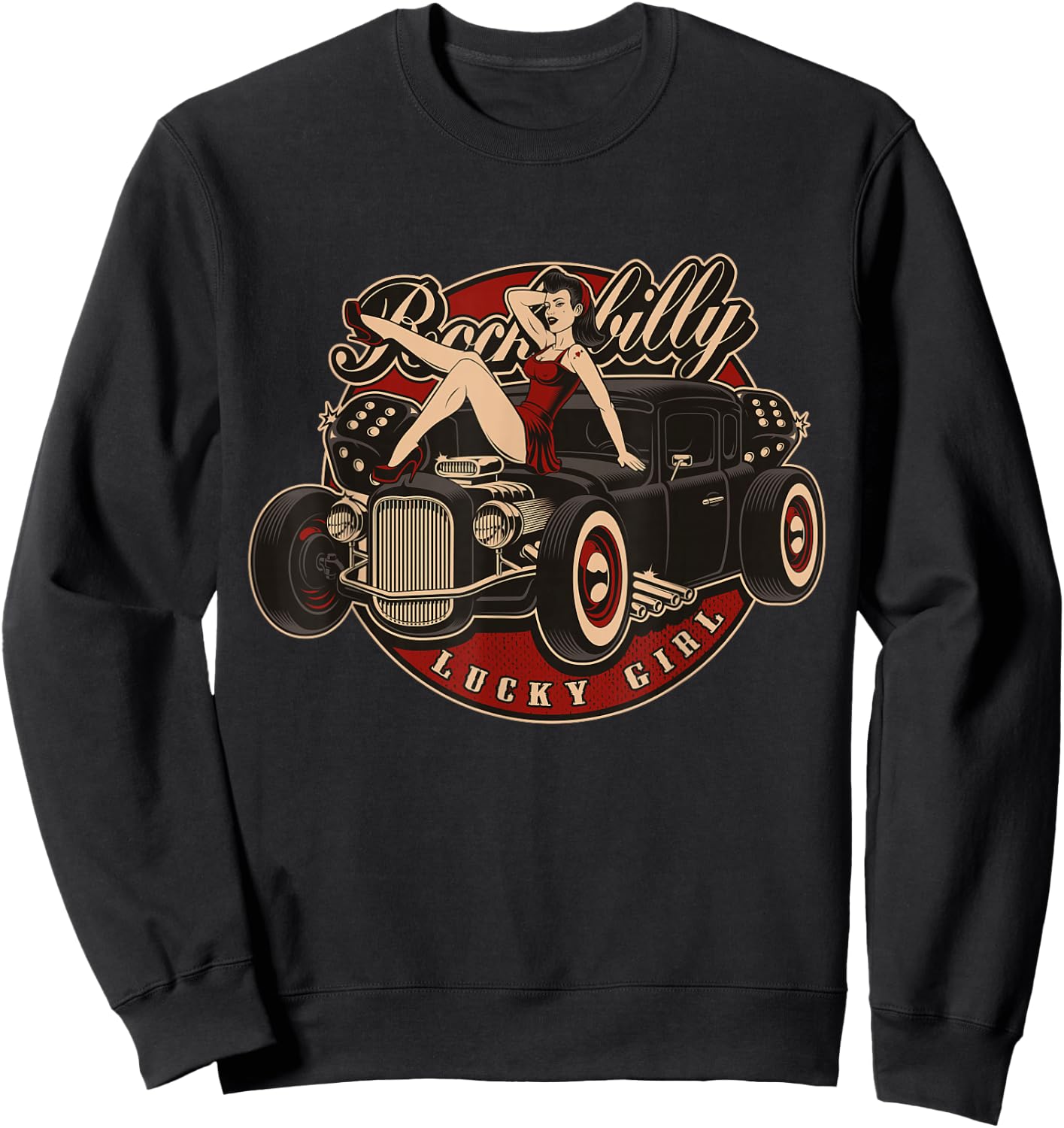 Hot Rod Retro Vintage Vintage Car Rockabilly Lucky Girl Sweatshirt - Sweatshirt | Black