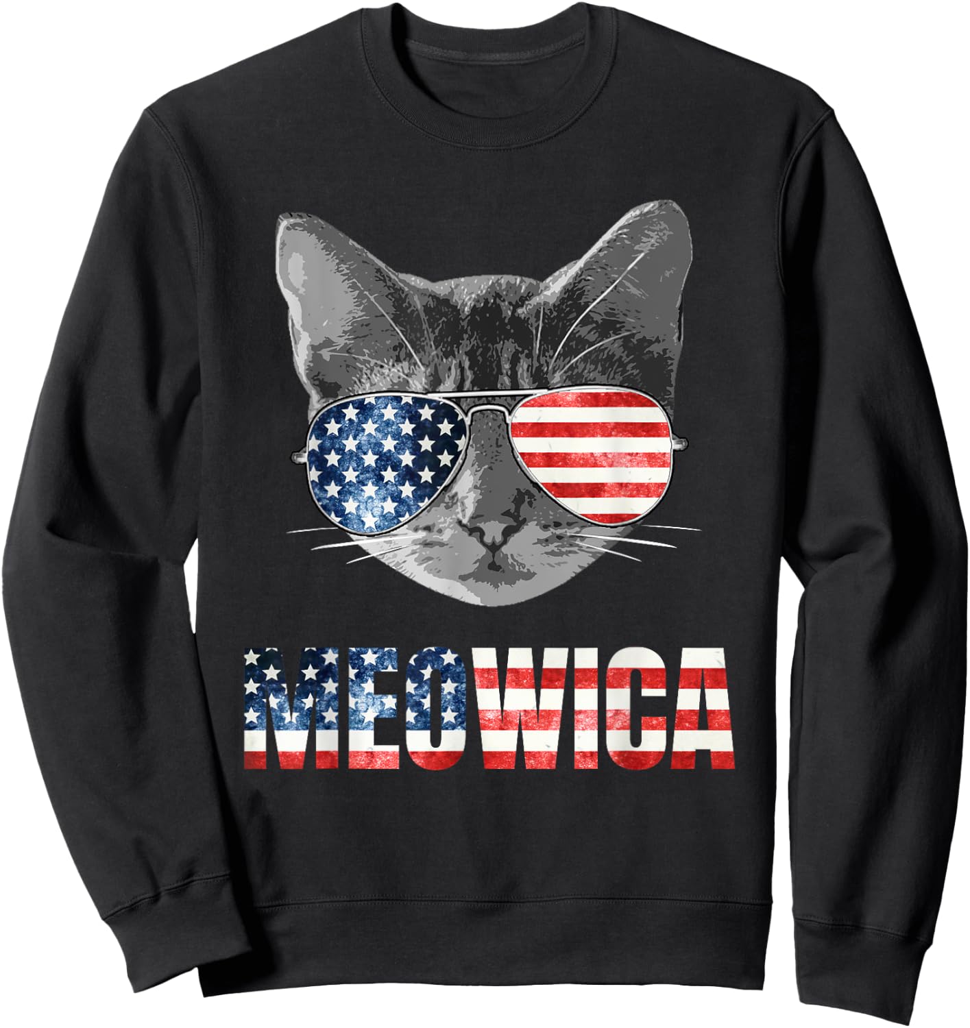 Meowica Funny Cat Patriotic USA Shirt American Flag Sweatshirt - Sweatshirt | Black