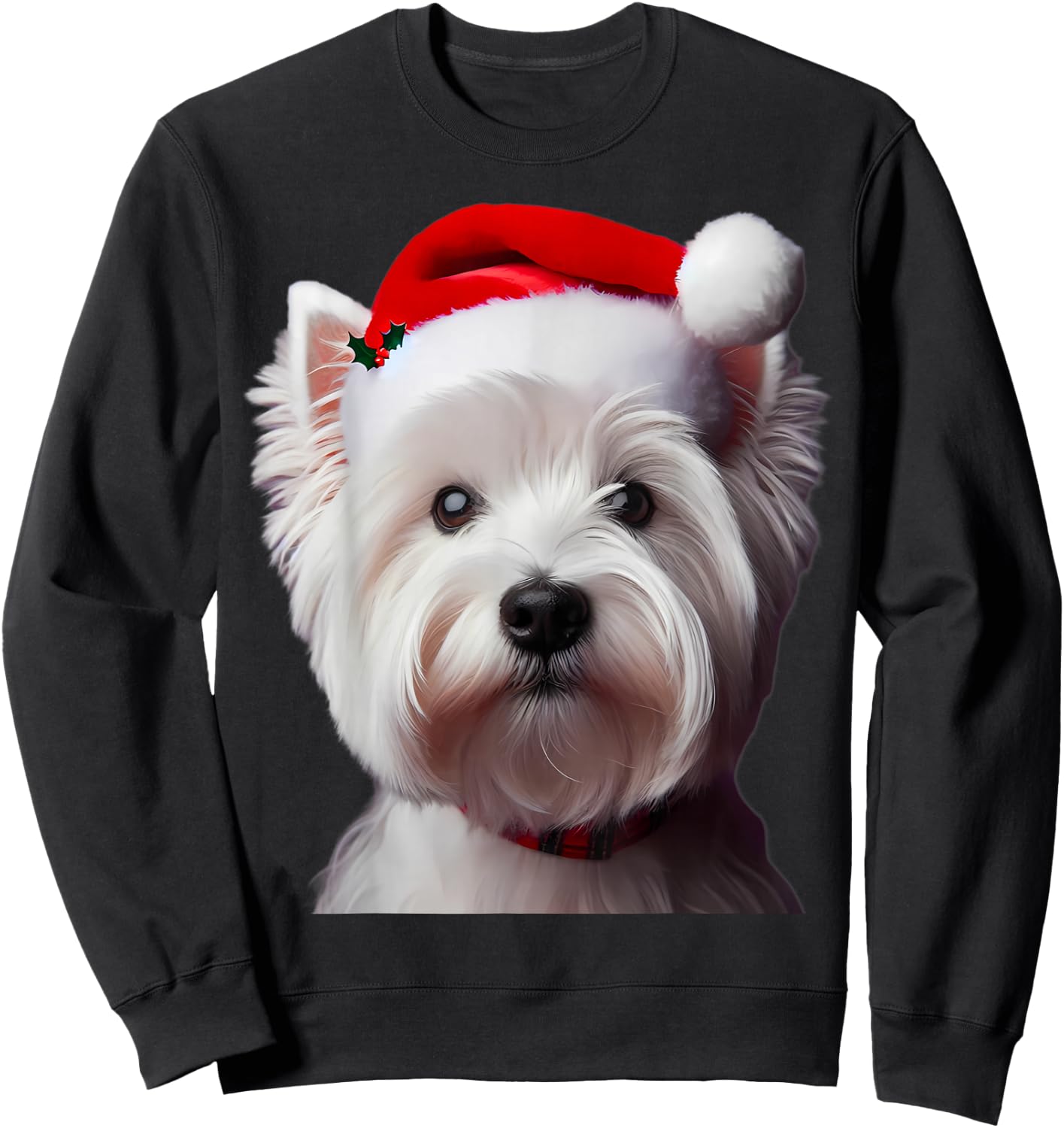 West Highland White Terrier With Santa Hat Christmas Dog Mom Sweatshirt - Sweatshirt | Black