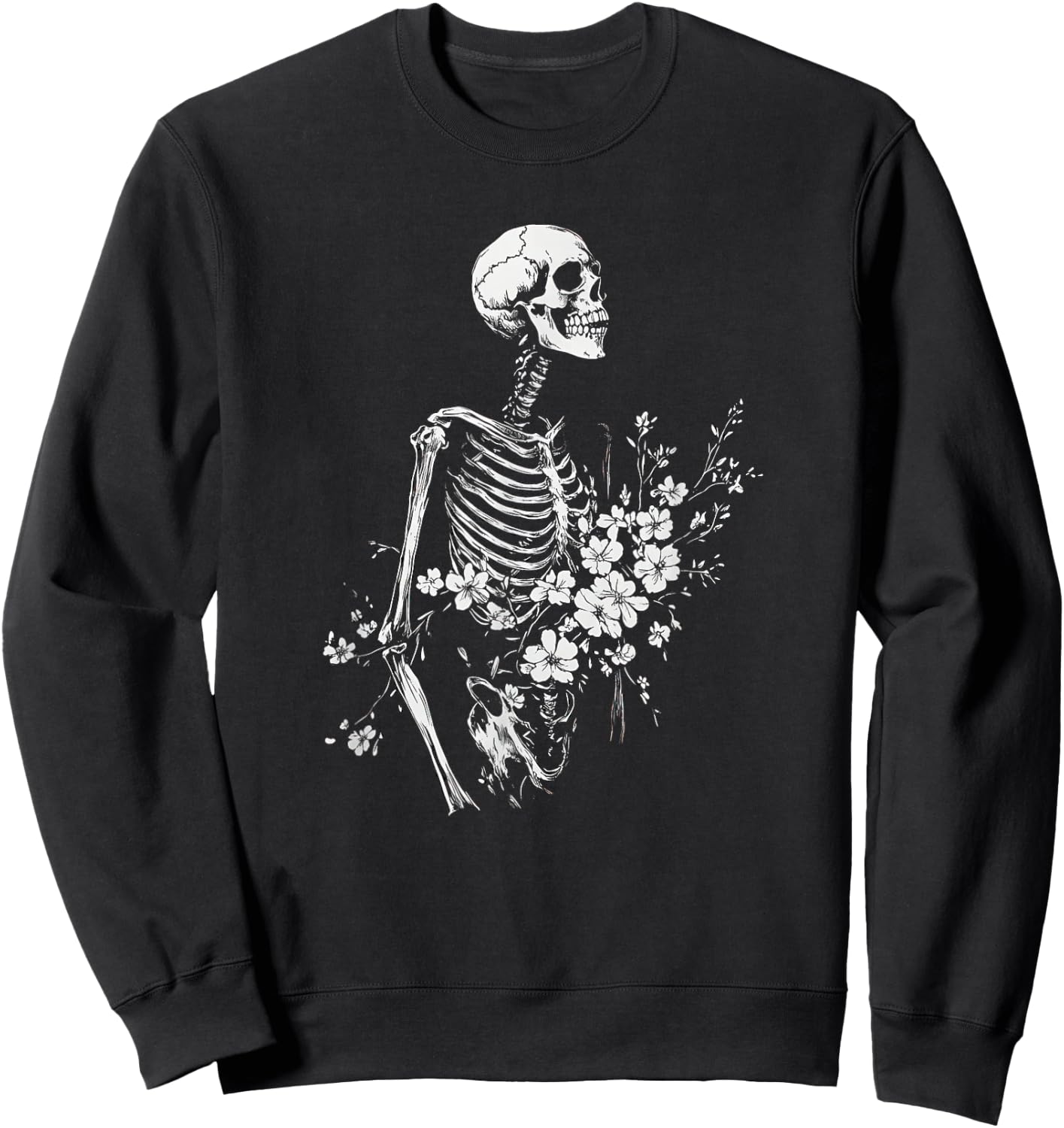 Floral Skeleton Gothic Occult Witchy Dark Creepy Design Sweatshirt - Sweatshirt | Black