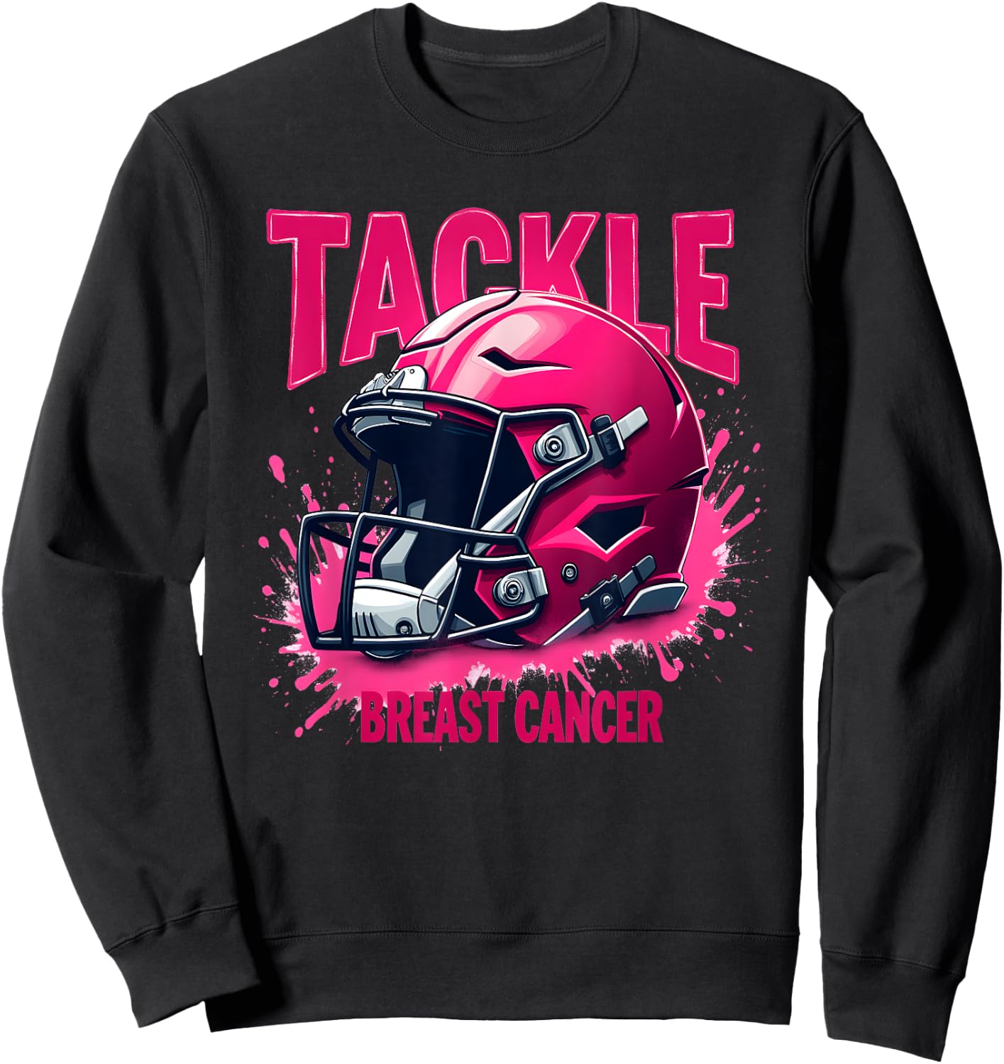 Pink Football Helmet Ribbon Tackle Breast Cancer Awareness Sweatshirt - Sweatshirt | Black