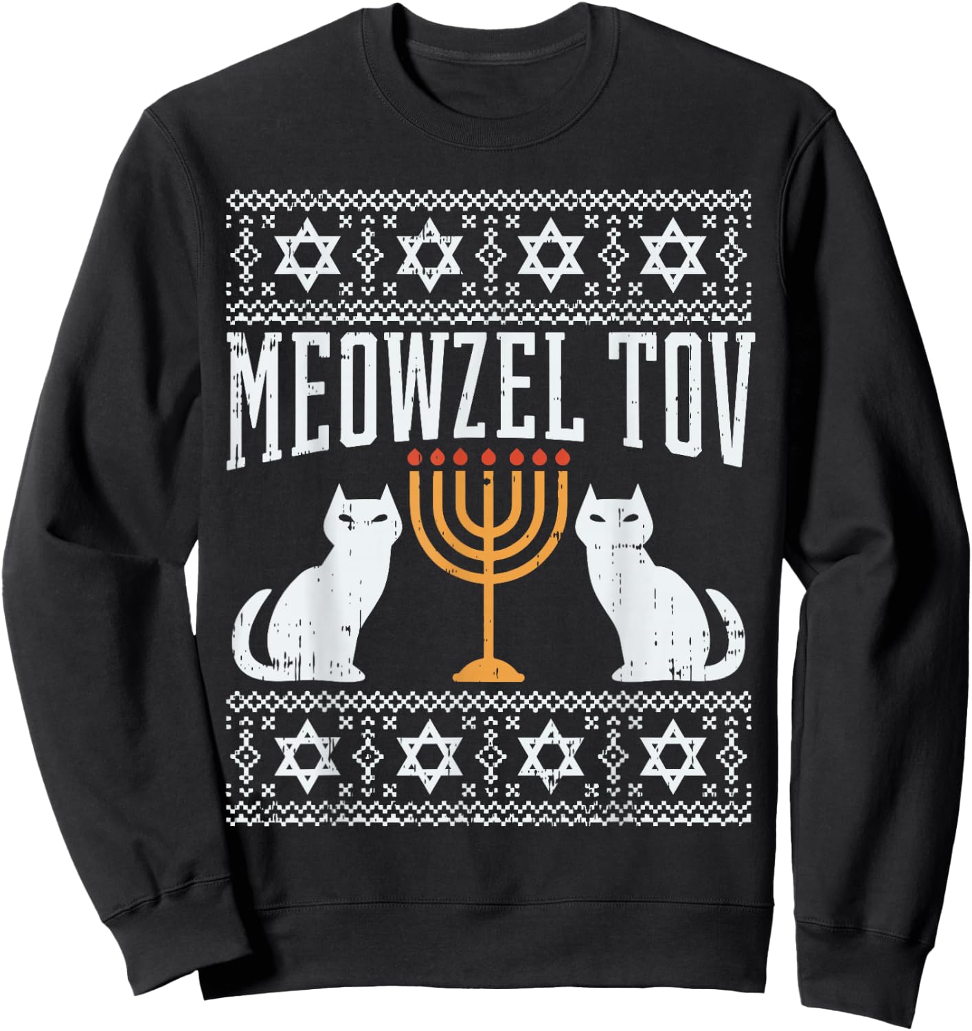 Meowzel Tov Chanukah Jewish Cat Owner Ugly Hanukkah Gift Sweatshirt - Sweatshirt | Black