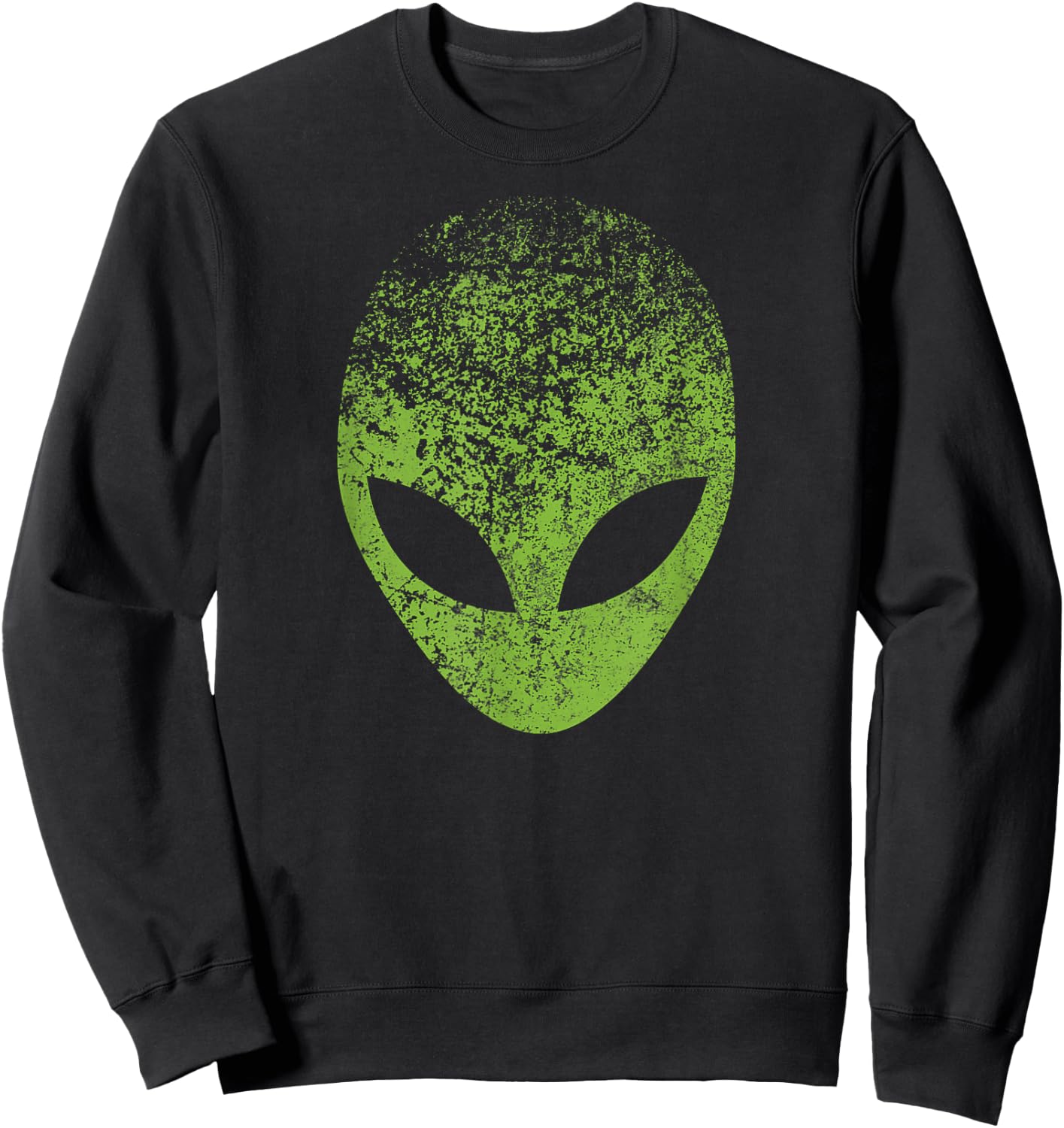 Alien Head Distressed Green Alien Face, Area 51, Roswell UFO Sweatshirt - Sweatshirt | Black
