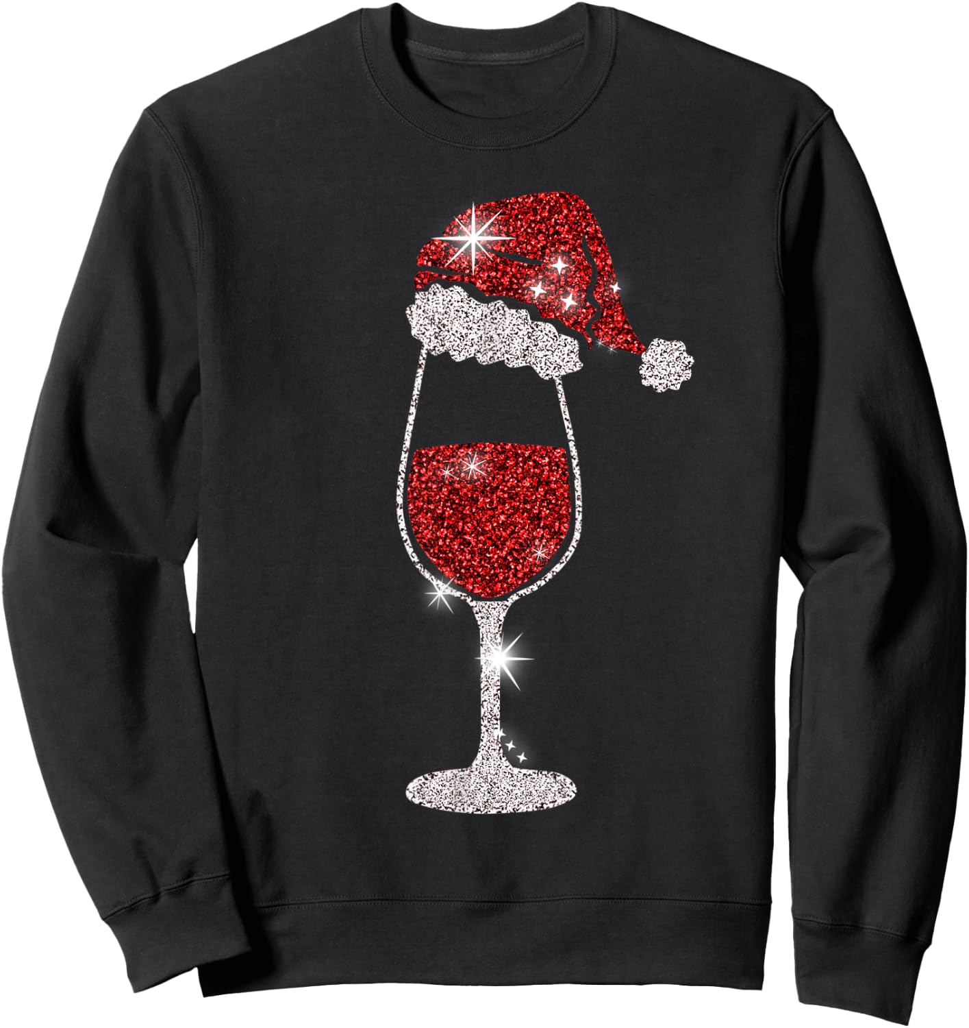 Glass Red Wine Santas Hat Xmas Clothes PJs Outfit Christmas Sweatshirt - Sweatshirt | Black