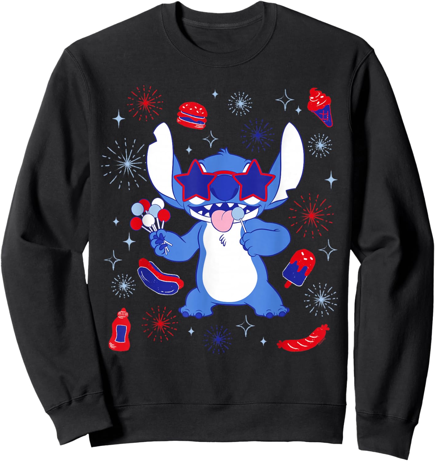 Disney Stitch USA Americana Snacks Collage 4th of July 250th Sweatshirt - Sweatshirt | Black