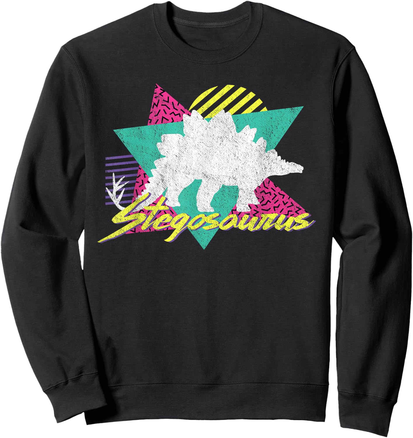 Vintage Retro 80s Or 90s Stegosaurus Dinosaur Sweatshirt - Sweatshirt | Black