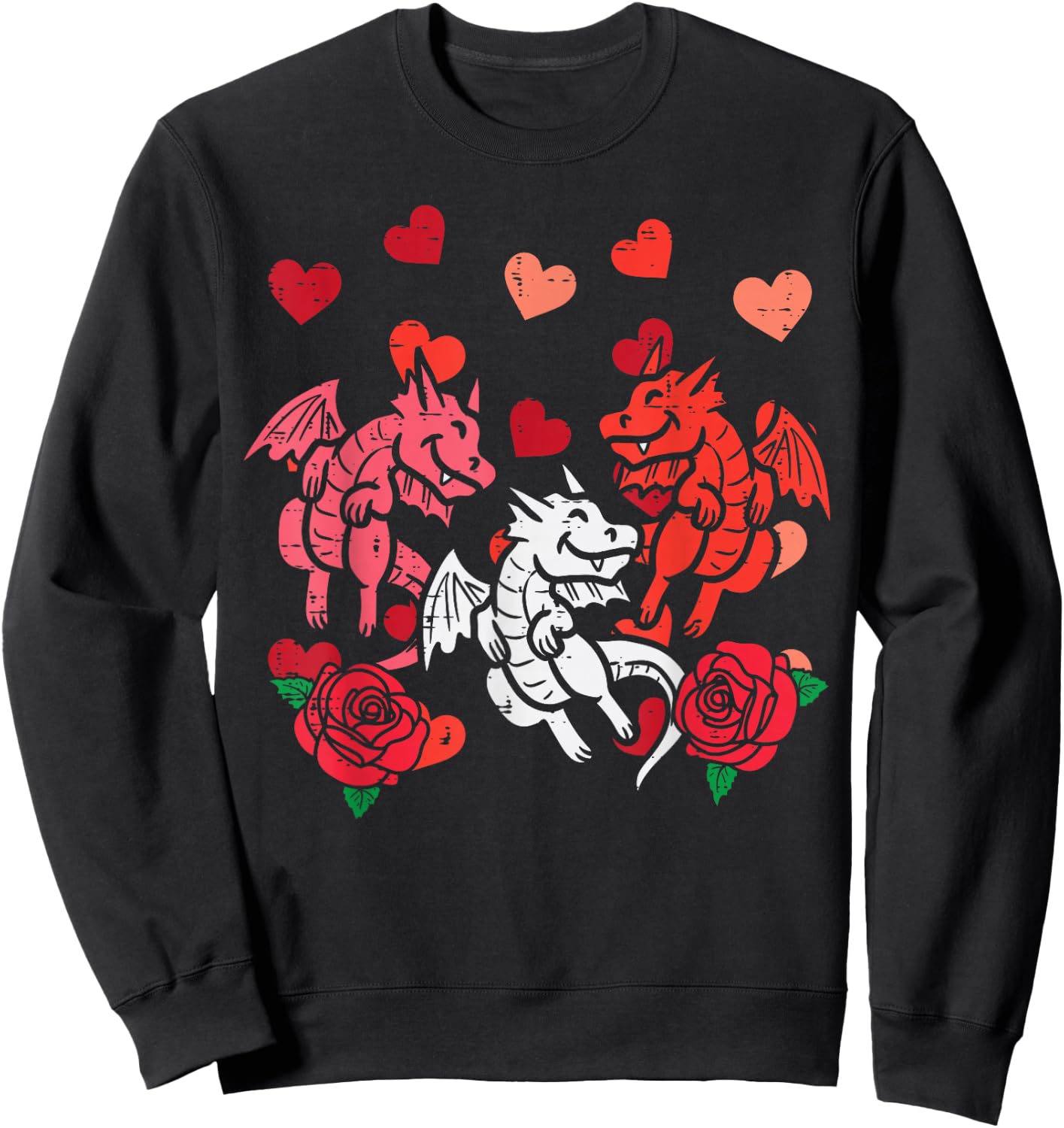 Valentines Day Dragons Hearts Funny Women Girls Kids Toddler Sweatshirt - Sweatshirt | Black