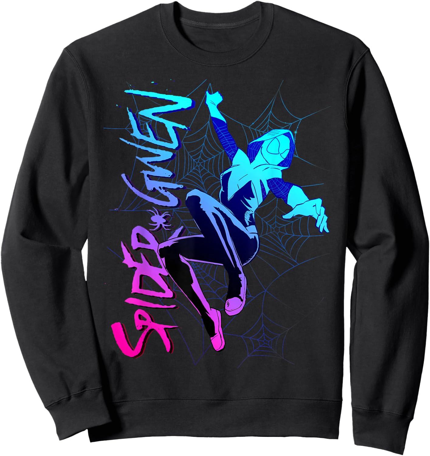 Marvel Spider-Gwen Neon Gradient Web Graphic Sweatshirt - Sweatshirt | Black