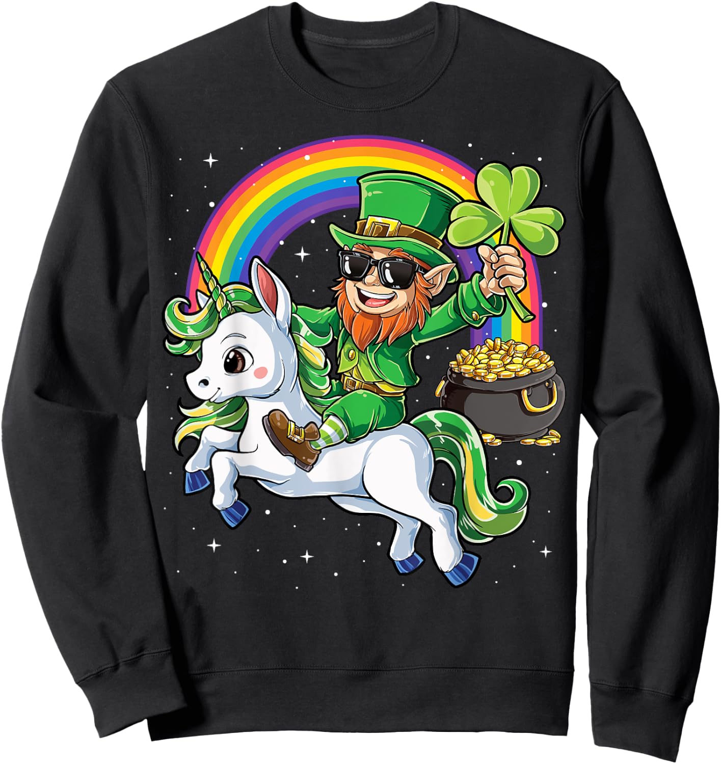 Unicorn St Patricks Day Girls Women Leprechaun Shamrock Sweatshirt - Sweatshirt | Black