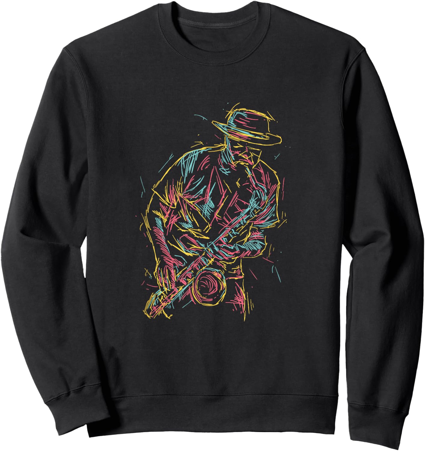 Jazz Saxophone Player Colourful Abstract Art Sax Musician Fan Sweatshirt - Sweatshirt | Black