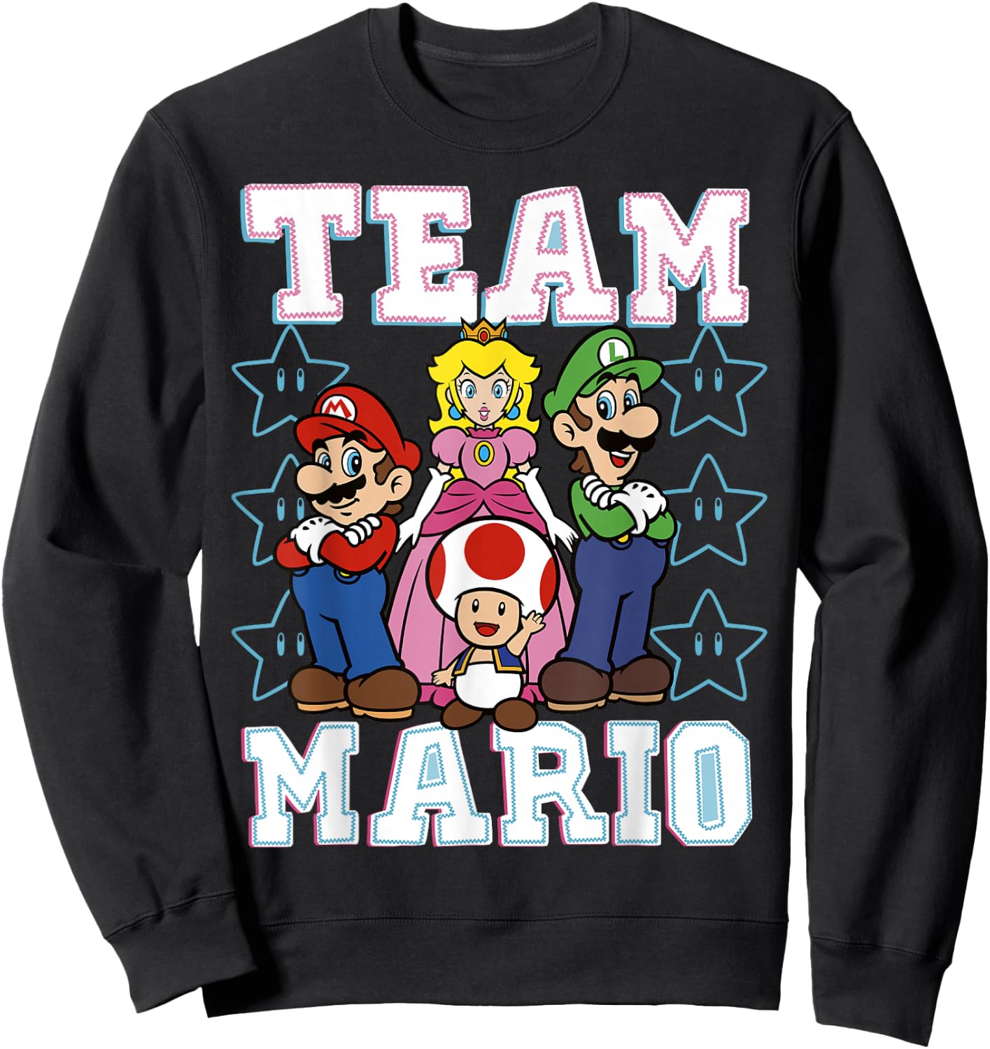 Super Mario Team Mario Group Shot Star Background Poster Sweatshirt - Sweatshirt | Black