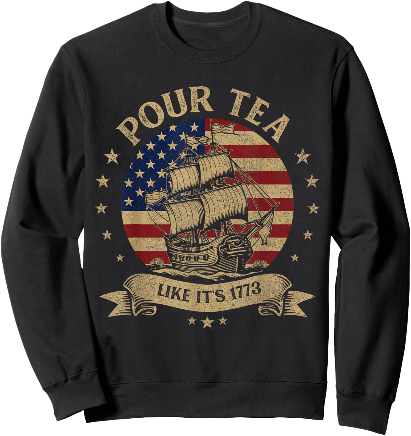 Funny Tea Party Historian US Flag American History Boston Sweatshirt - Sweatshirt | Black