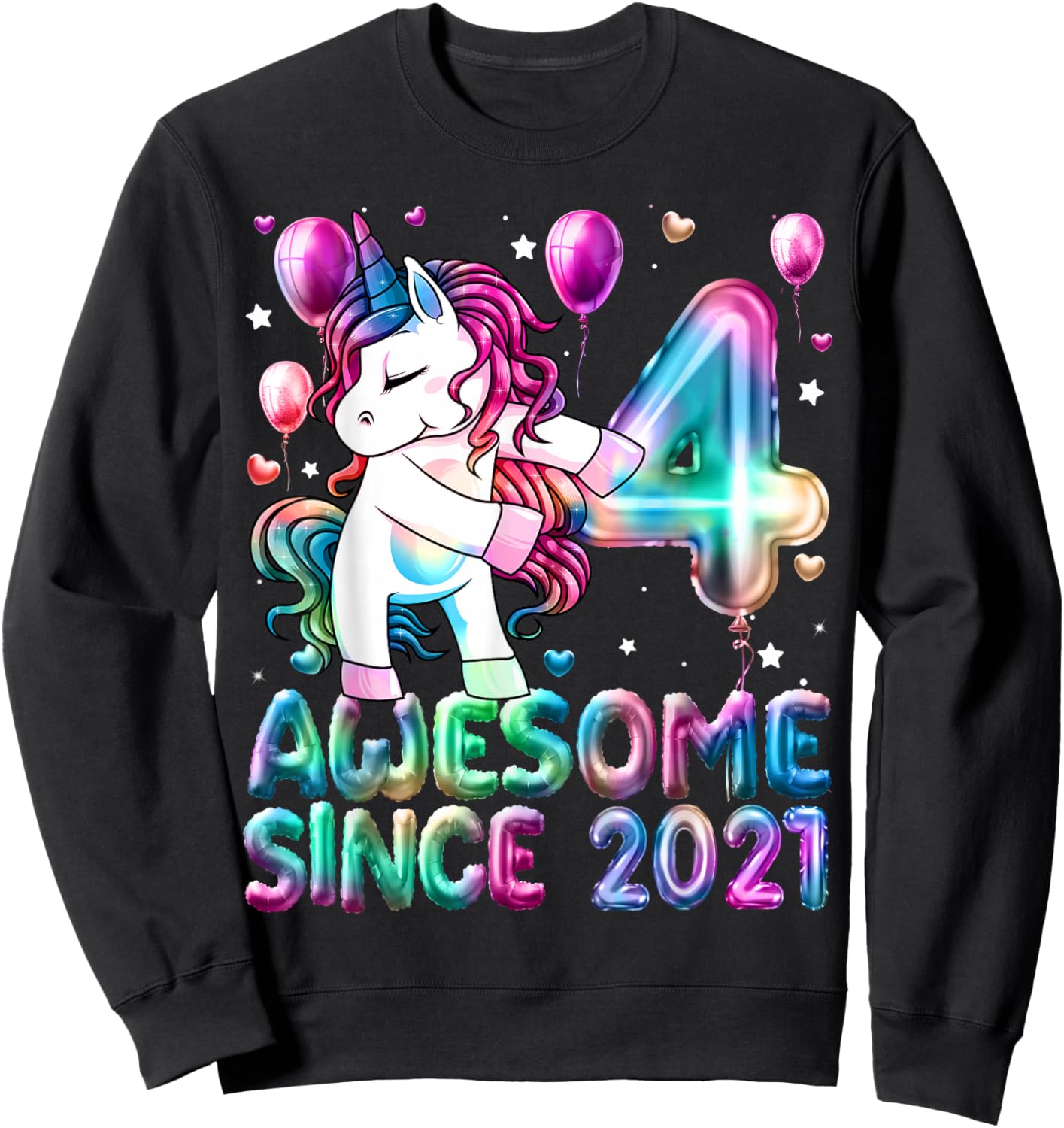 Flossing Unicorn 4 Year Old 4th Birthday Girl Unicorn Party Sweatshirt - Sweatshirt | Black