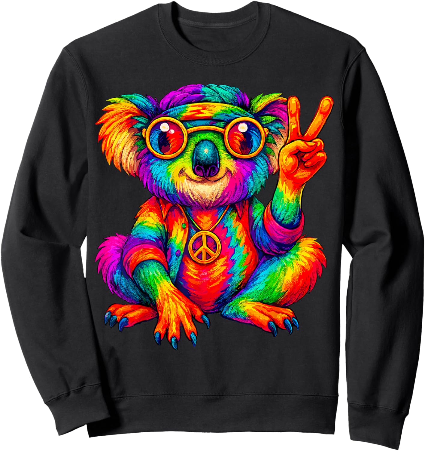 Tie-Dye Koala Peace Sign Hippo Sweatshirt - Sweatshirt | Black