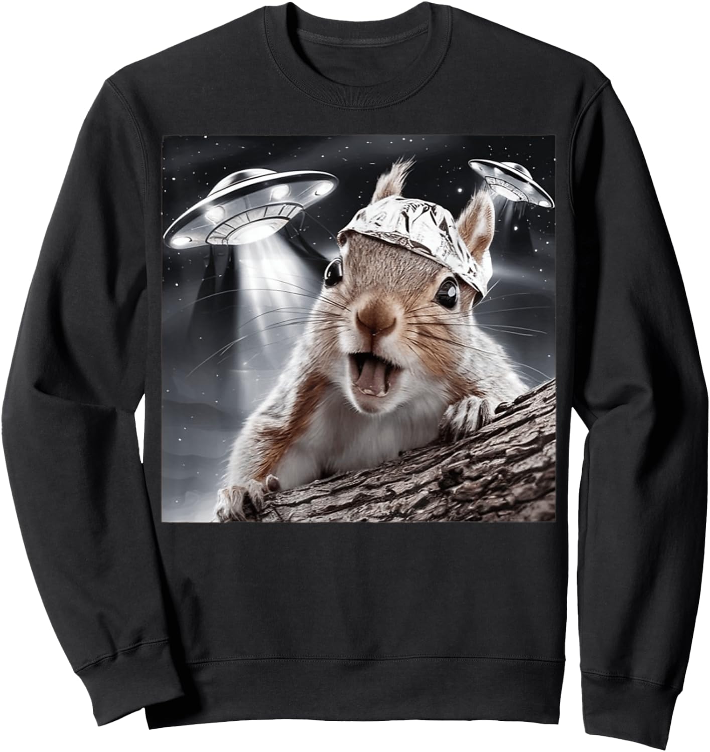Funny Alien Squirrel Selfie Tin Foil Hat UFO Encounter Joke Sweatshirt - Sweatshirt | Black