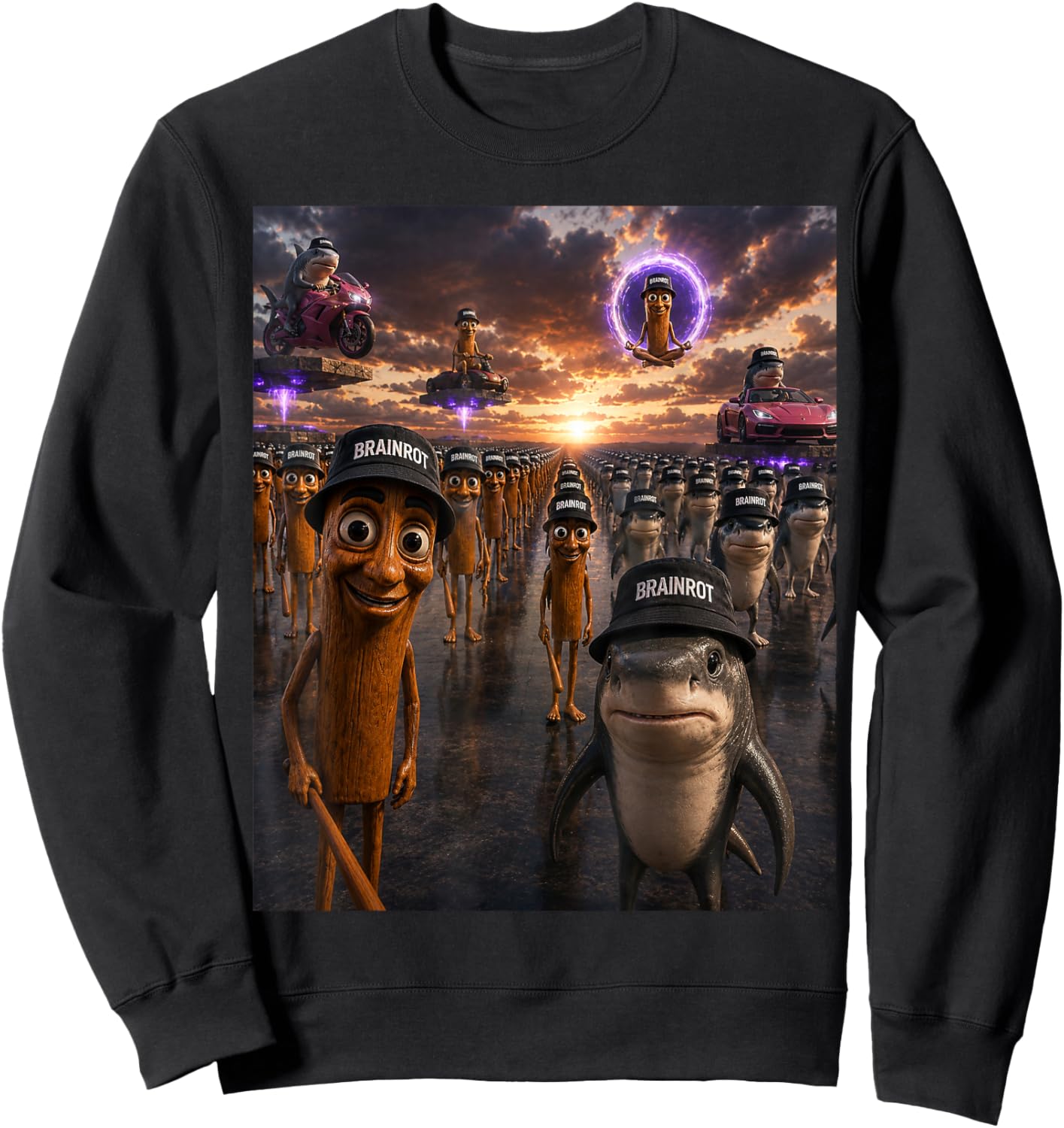Tralalero Tralala Tung Tung Sahur Brainrot Italian Meme Sweatshirt - Sweatshirt | Black