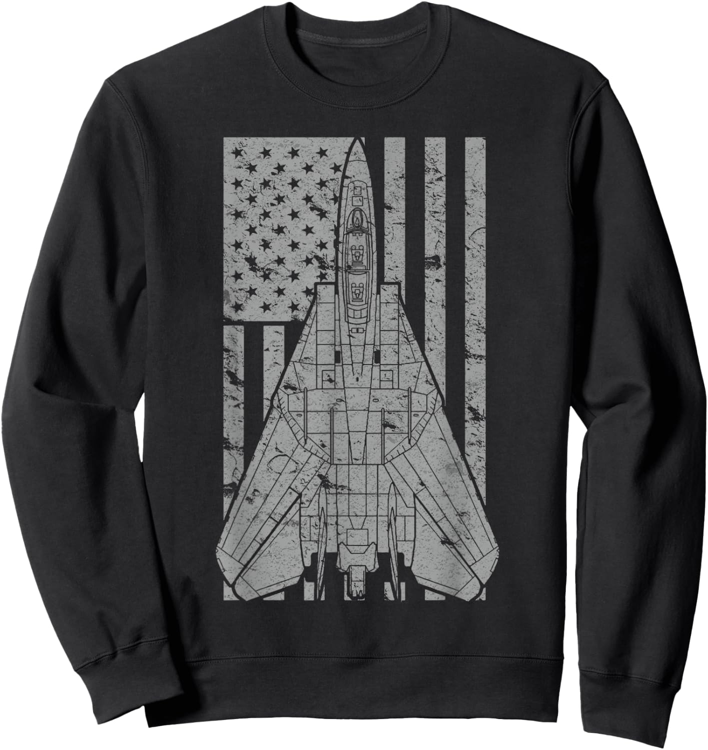 F-14 Tomcat Jet Fighter Vintage American Flag Sweatshirt - Sweatshirt | Black