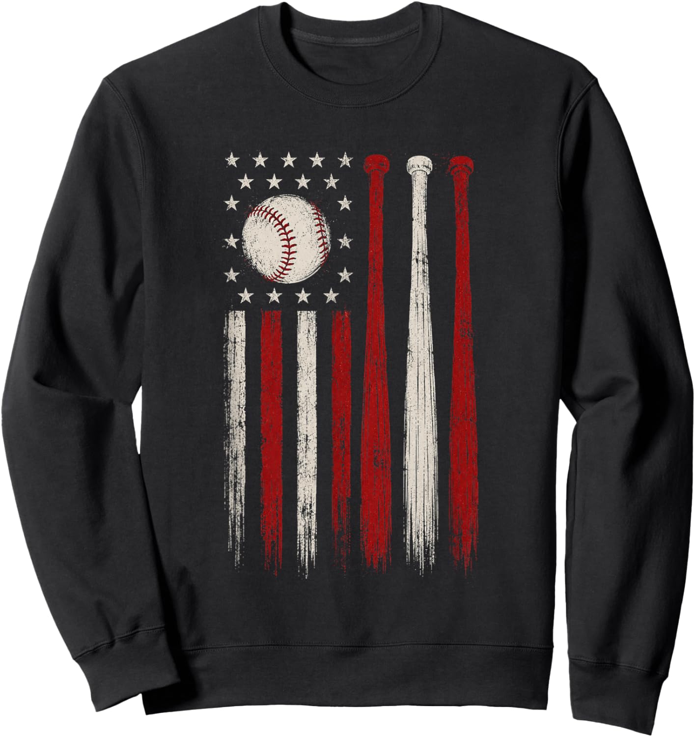 Patriotic Vintage American USA Flag Baseball Dad Mom Sweatshirt - Sweatshirt | Black