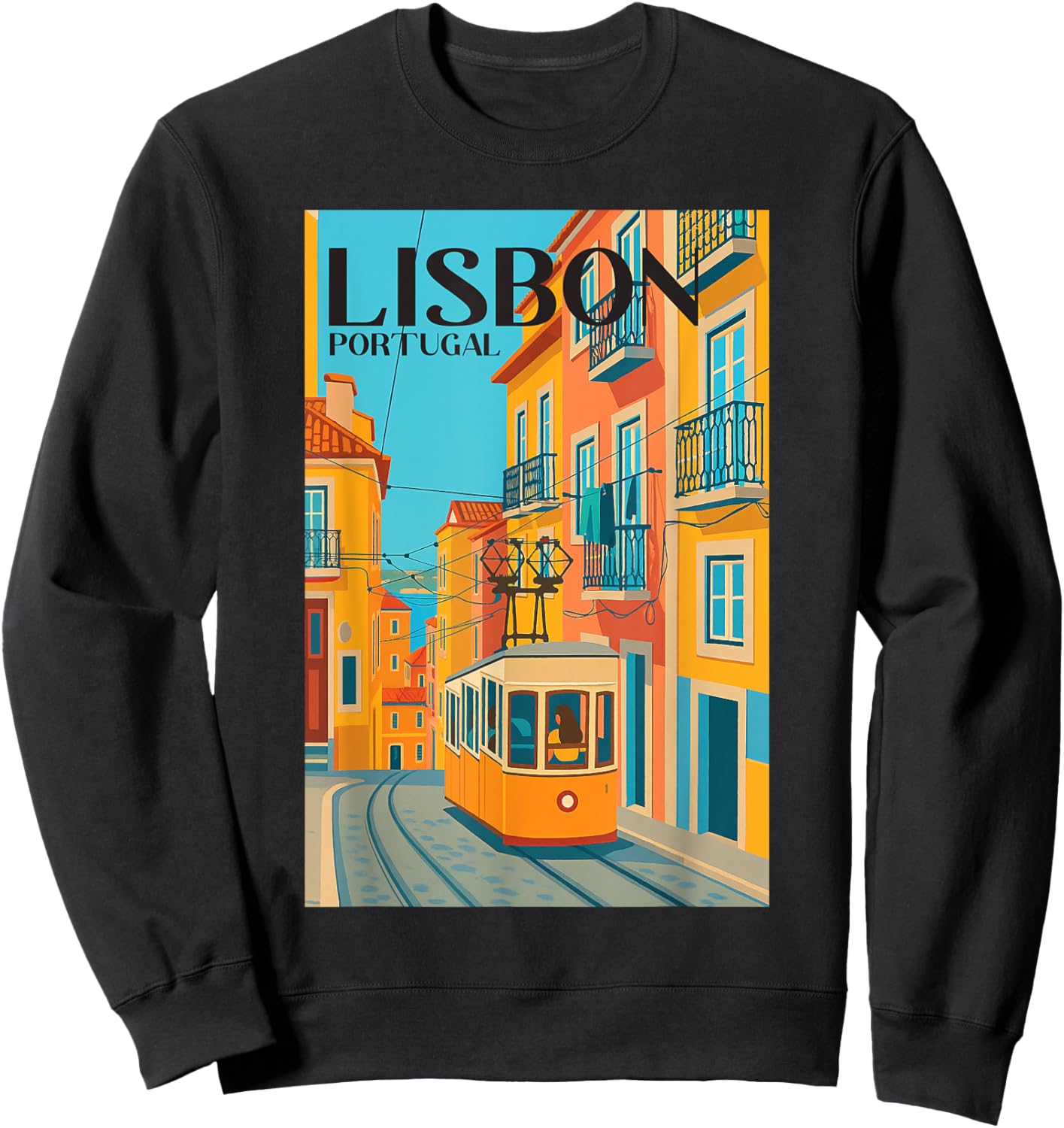 Lisbon Portugal Streetcar Retro Travel Art Vintage Europe Sweatshirt - Sweatshirt | Black