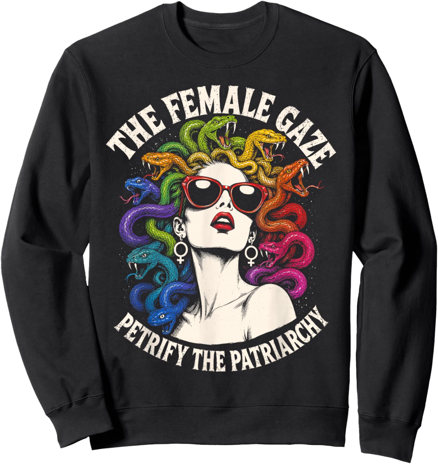 Retro Female Gaze Medusa Rainbow Lesbian Pride Gay LGBT Sweatshirt - Sweatshirt | Black