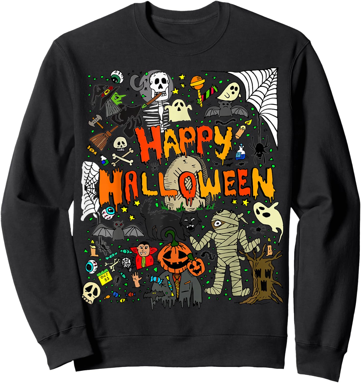 Happy Halloween Scary Retro Boys Girls Kids Sweatshirt - Sweatshirt | Black