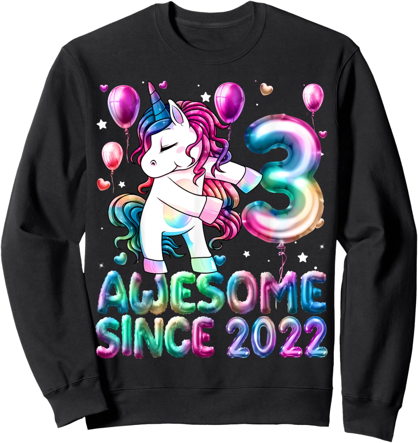 Flossing Unicorn 3 Year Old 3rd Birthday Girl Unicorn Party Sweatshirt - Sweatshirt | Black