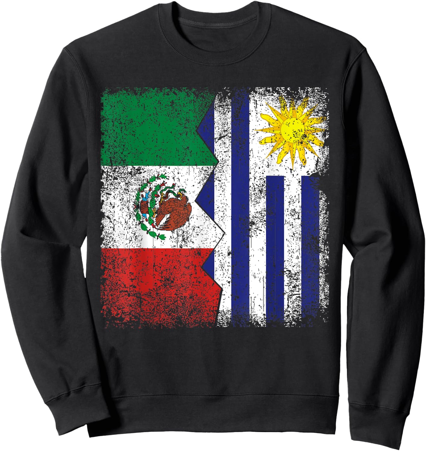 Uruguayan Roots | Half Mexican Flag | Mexico Uruguay Flags Sweatshirt - Sweatshirt | Black