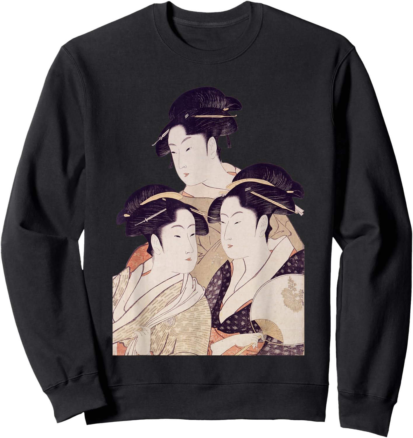 Edo Japan Geisha, Japanese Woodblock Sweatshirt - Sweatshirt | Black