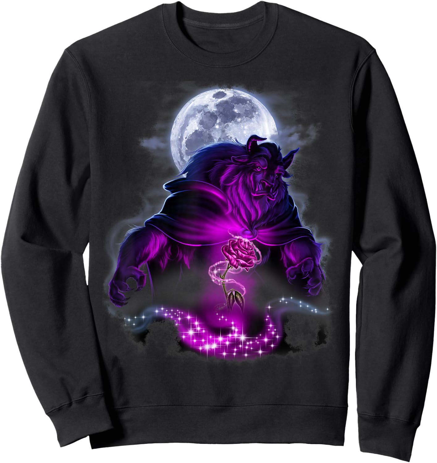 Disney Beauty & The Beast Moon Rose Airbrush Art Sweatshirt - Sweatshirt | Black
