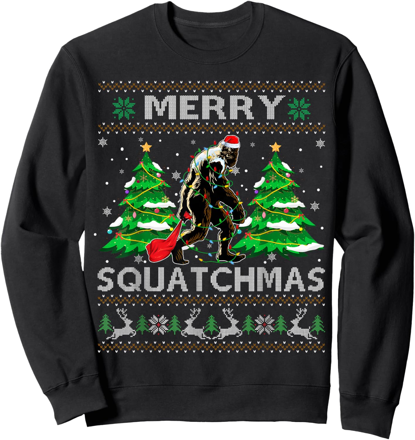 Merry Squatchmas Santa Bigfoot Sasquatch Ugly Xmas Sweater Sweatshirt - Sweatshirt | Black
