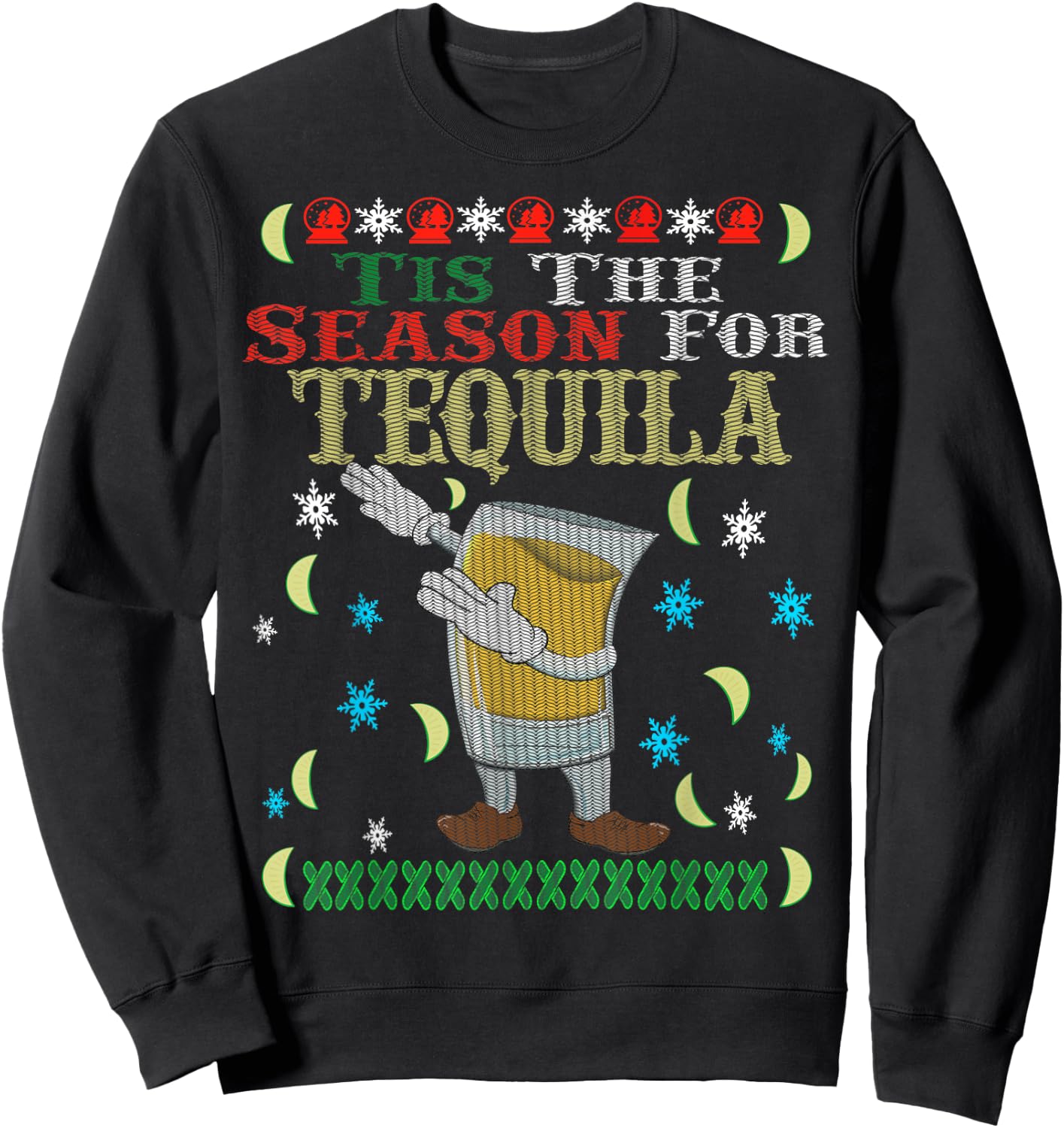 'Tis The Season For Tequila Dabbing Ugly Christmas Alcohol Sweatshirt - Sweatshirt | Black