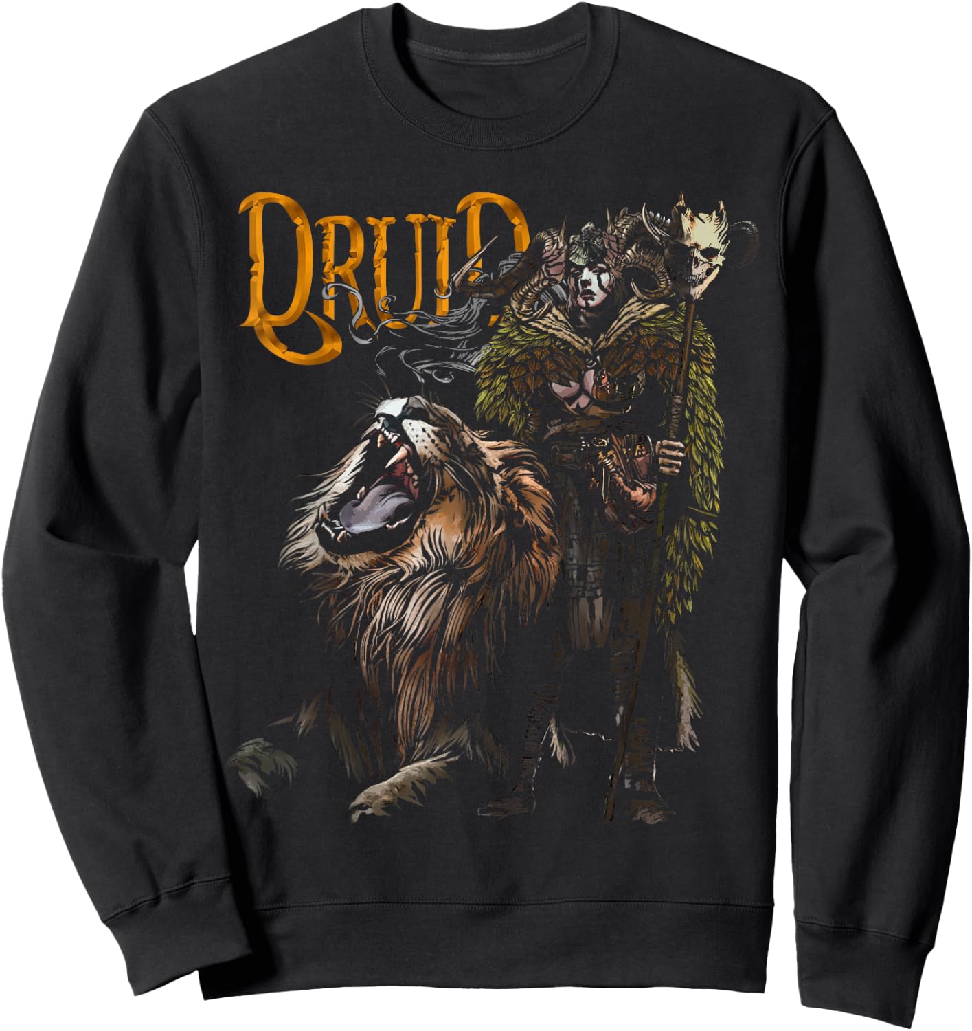 Druid with Lion D20 Fantasy Tabletop RPG Roleplaying Gamer Sweatshirt - Sweatshirt | Black