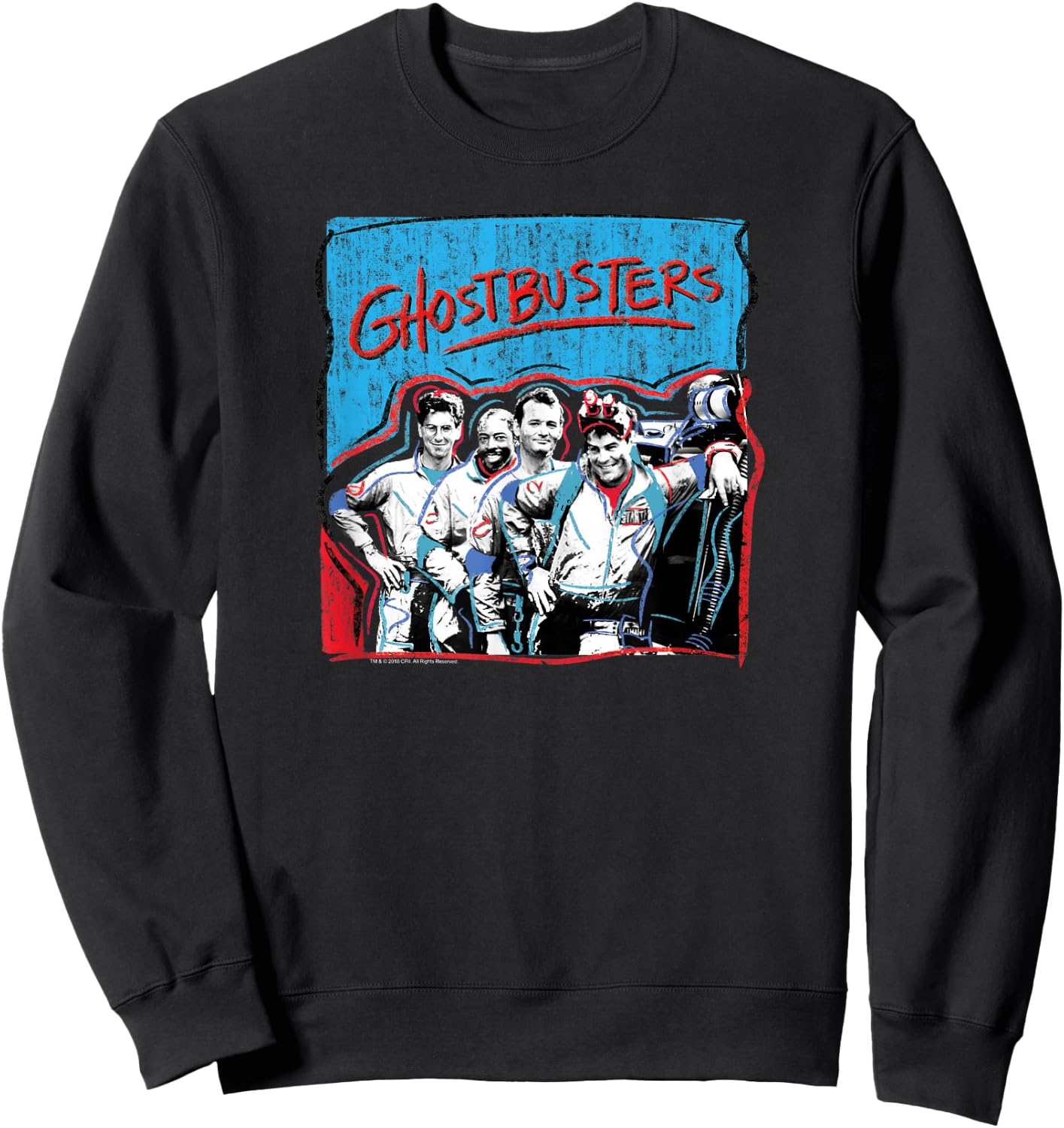 Ghostbusters Graffiti Blue & Red Cast Photo Retro Movie Sweatshirt - Sweatshirt | Black