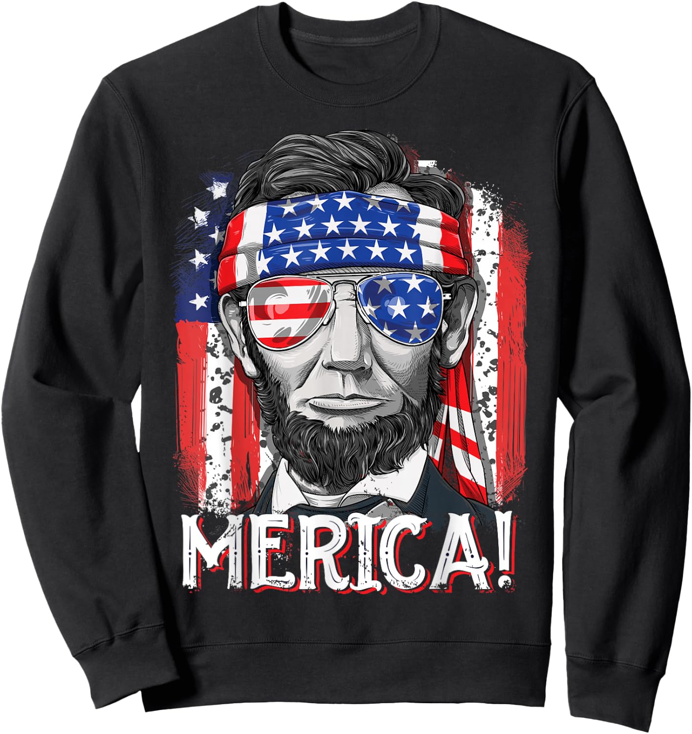 Lincoln 4th of July Merica Abe Boys Men Women American Flag Sweatshirt - Sweatshirt | Black