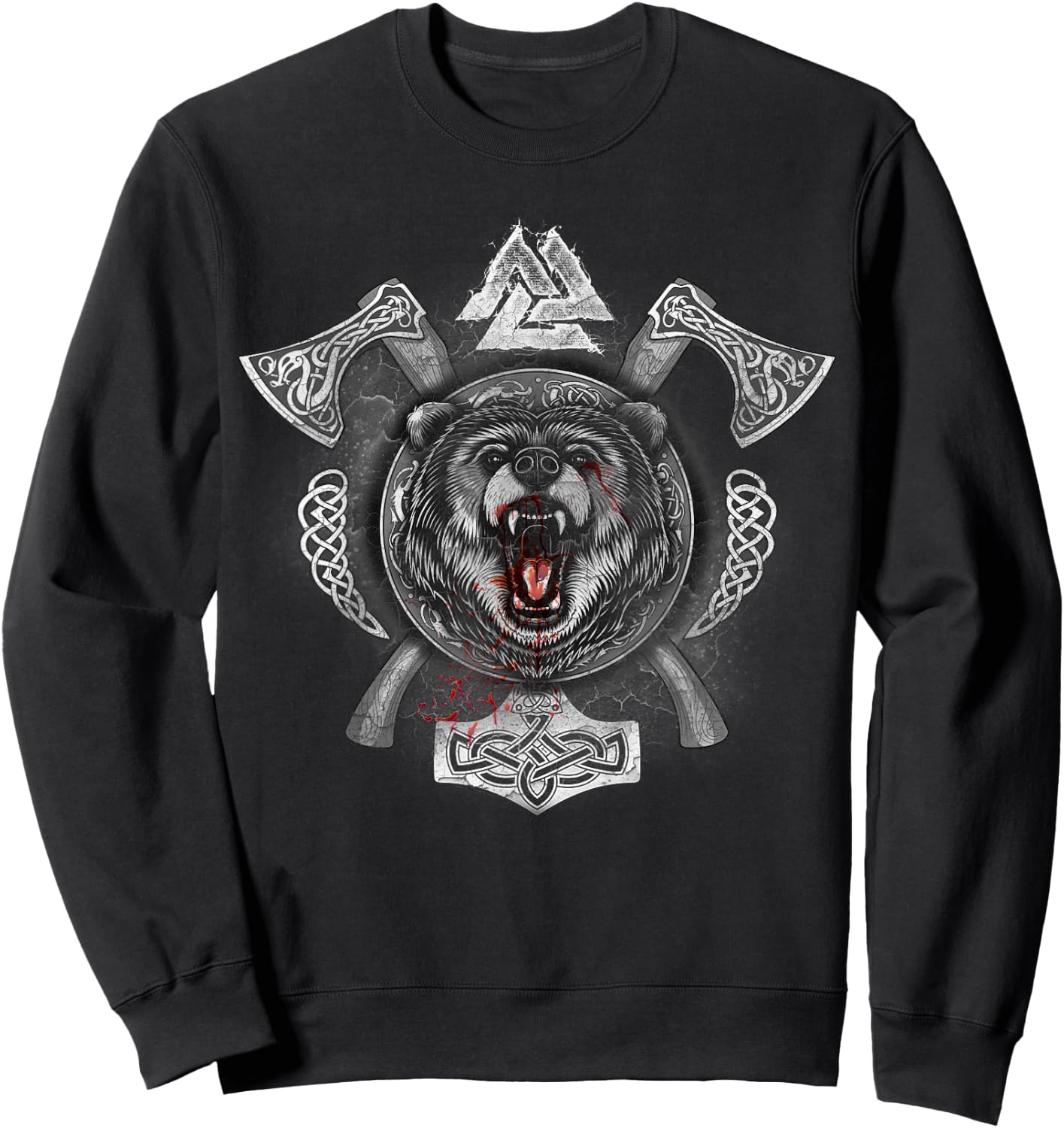 Viking Shirt with Axes Mjolnir Bear Valknut Sweatshirt - Sweatshirt | Black