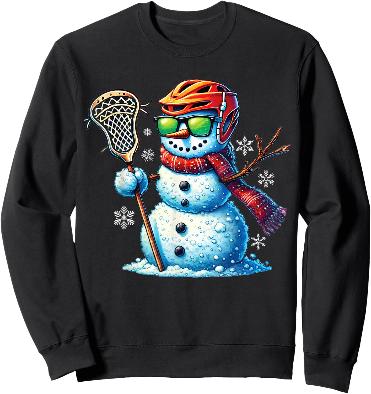 Snowman Playing Lacrosse Funny Lacrosse Player Christmas Sweatshirt - Sweatshirt | Black