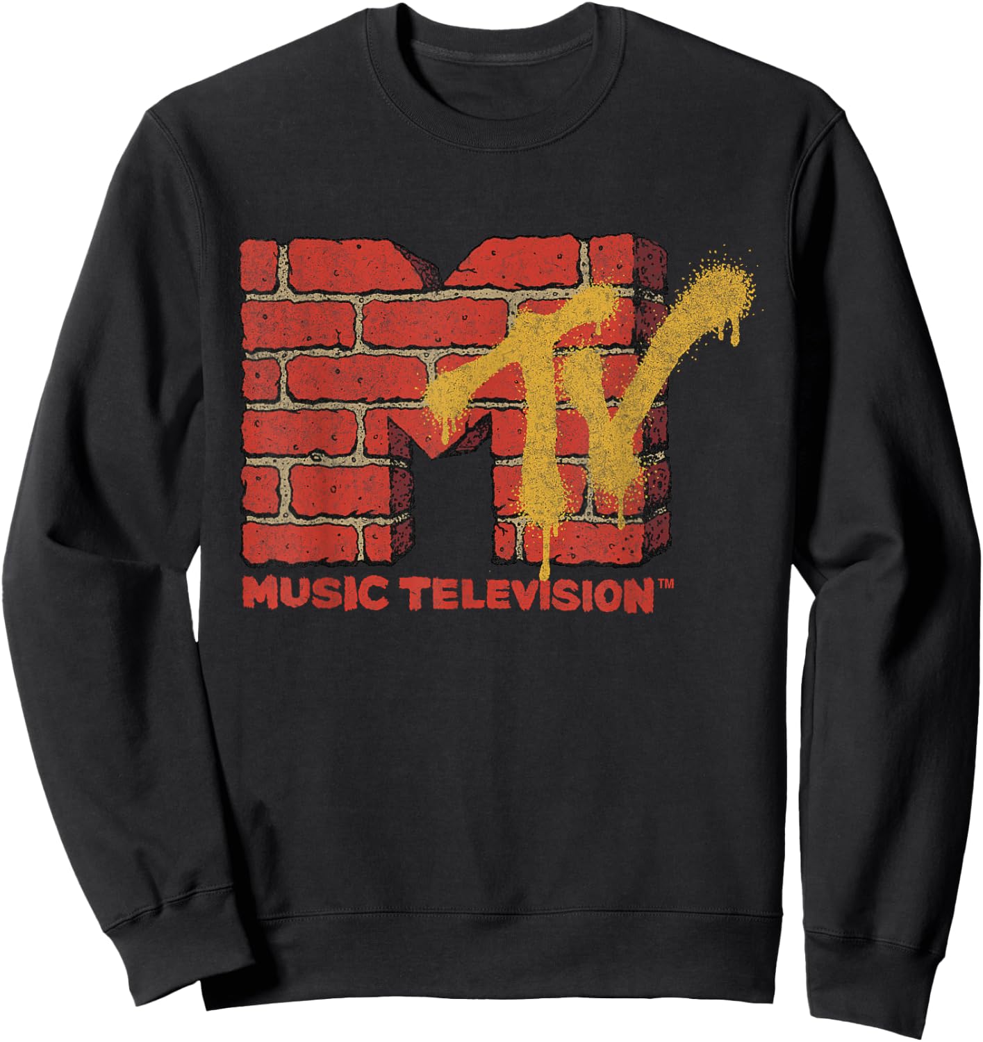 MTV Logo With Brick Wall And Spray Paint Treatment Sweatshirt - Sweatshirt | Black