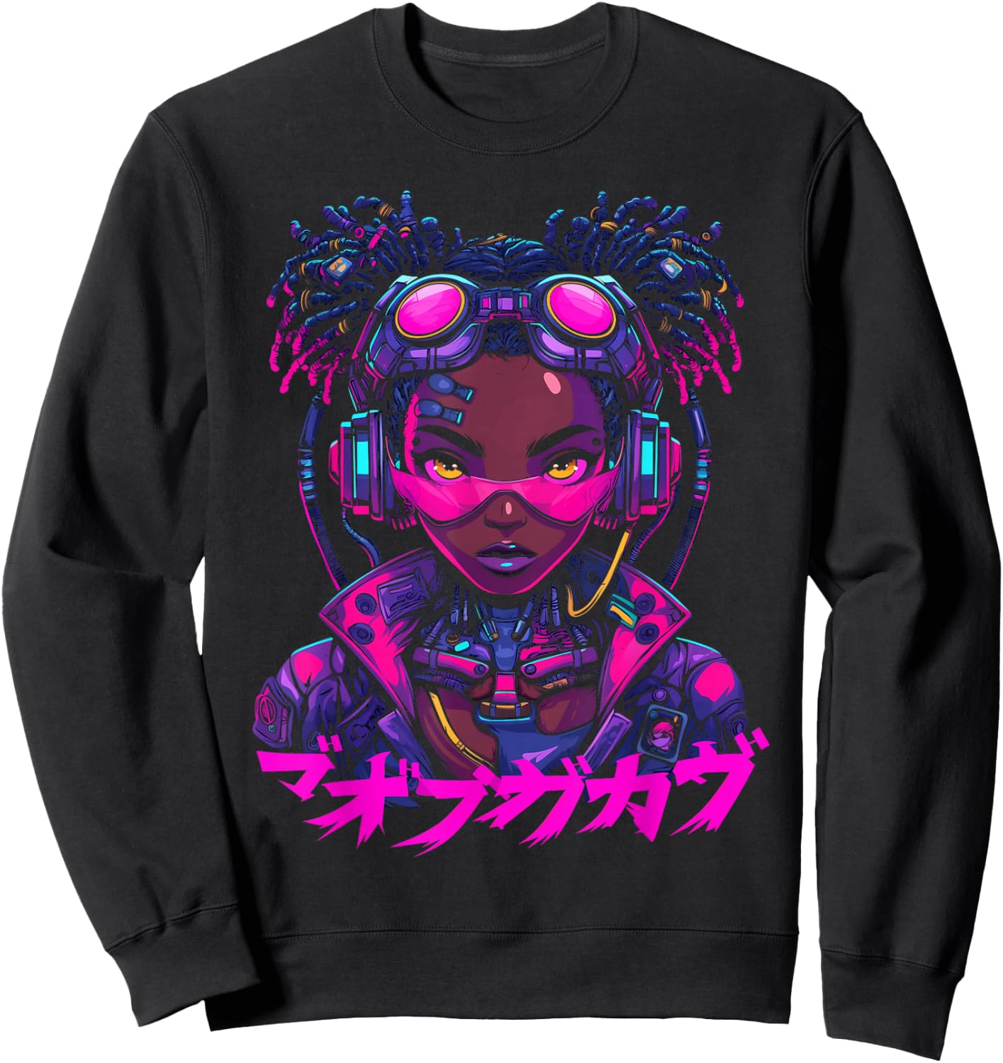 Harajuku Cyberpunk Black Girl Anime Manga Waifu Japanese Sweatshirt - Sweatshirt | Black