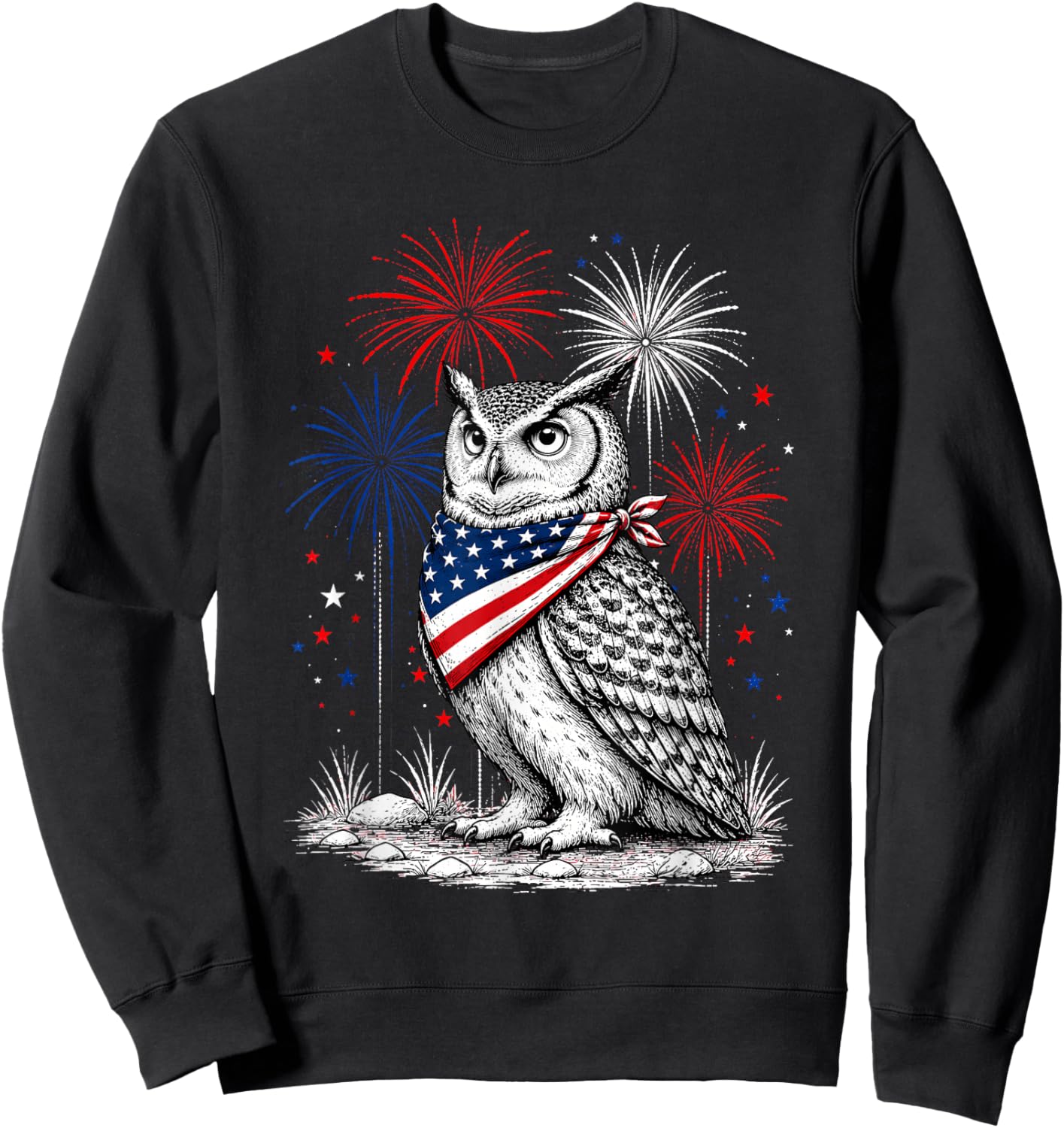 Owl America's 250th Patriotic Fireworks Animal Lovers Sweatshirt - Sweatshirt | Black