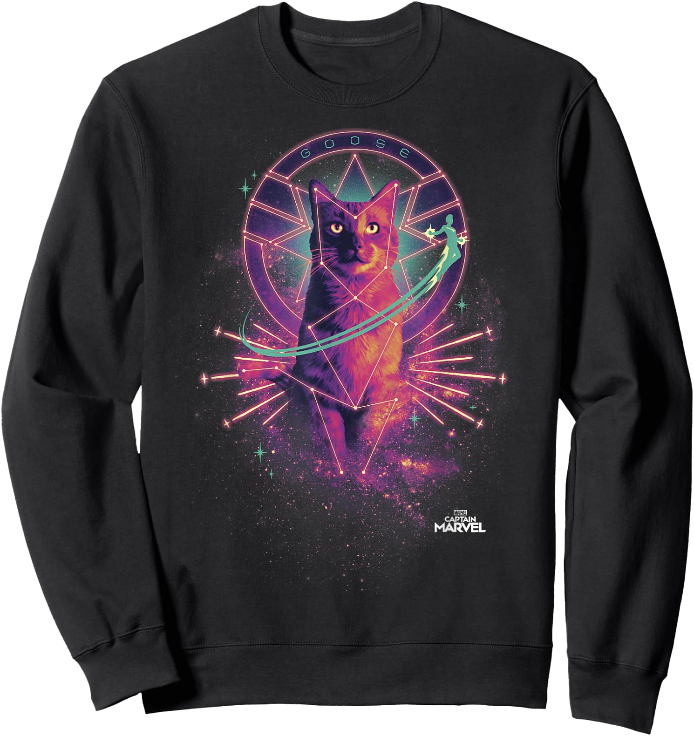 Captain Marvel Movie Goose Galaxy Portrait Graphic Sweatshirt - Sweatshirt | Black