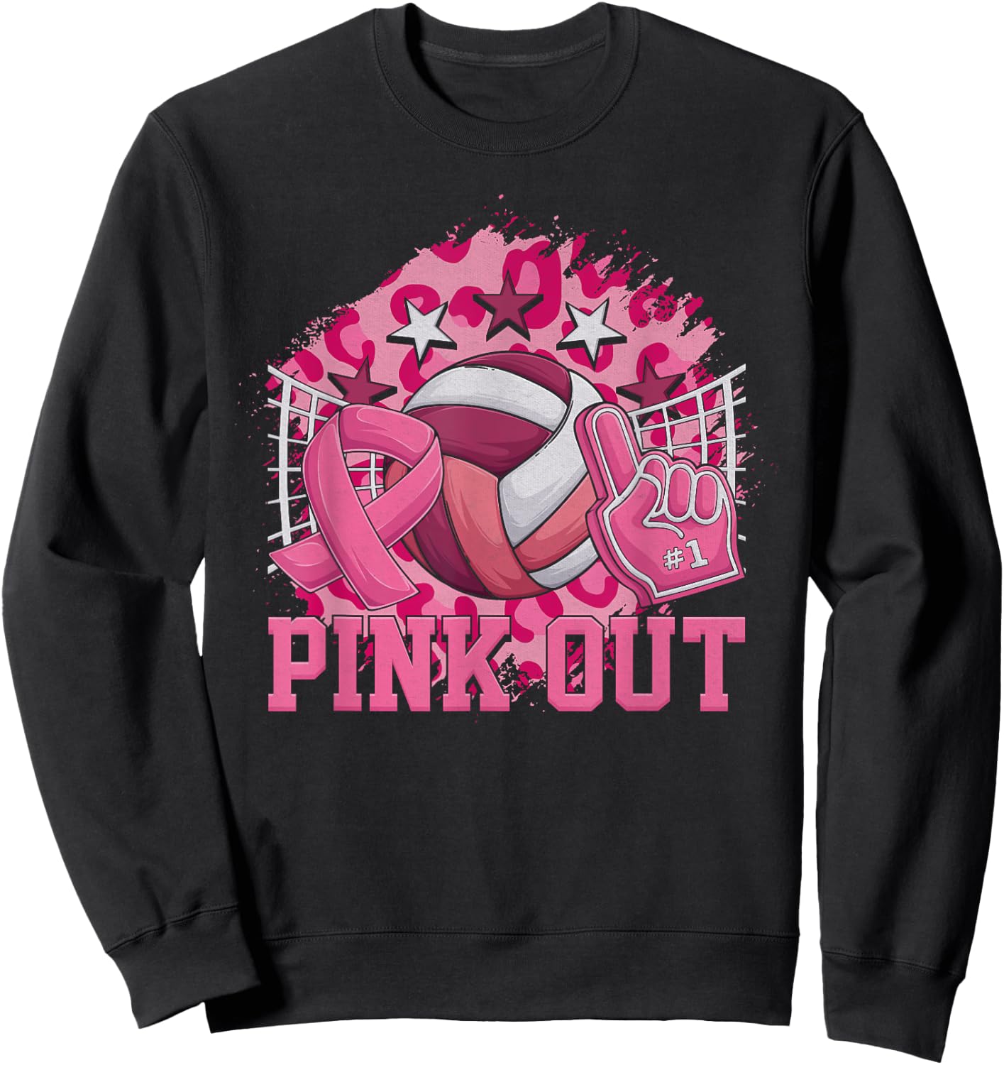 Pink Out Volleyball Pink Ribbon Breast Cancer Awareness Sweatshirt - Sweatshirt | Black