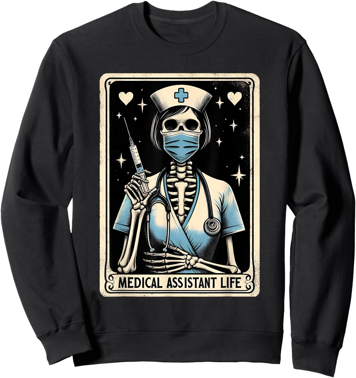 Medical Assistant skeleton Tarot card Halloween Nursing Sweatshirt - Sweatshirt | Black