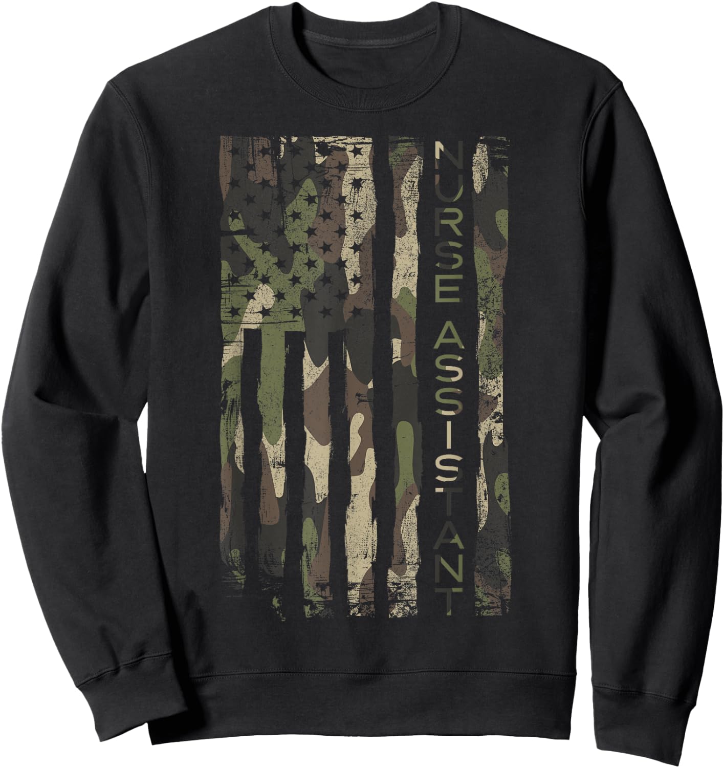 Camouflage CNA NURSING ASSISTANT Patriotic USA Flag Sweatshirt - Sweatshirt | Black